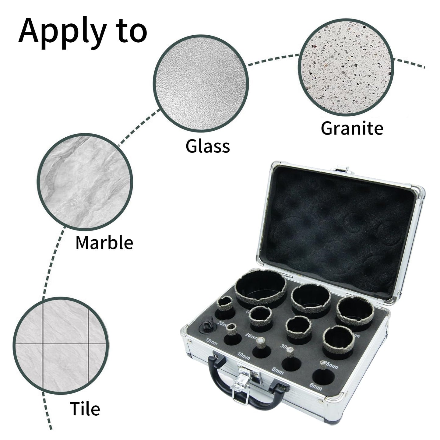 M14 Diamond Drill Bit Set LAIWEI 12PCS Tile Hole Saw Set Includes 1/4”-2-3/4” Hole Cutters and Hex Shank Adape, Ceramics, Marble, Granite, etc.
