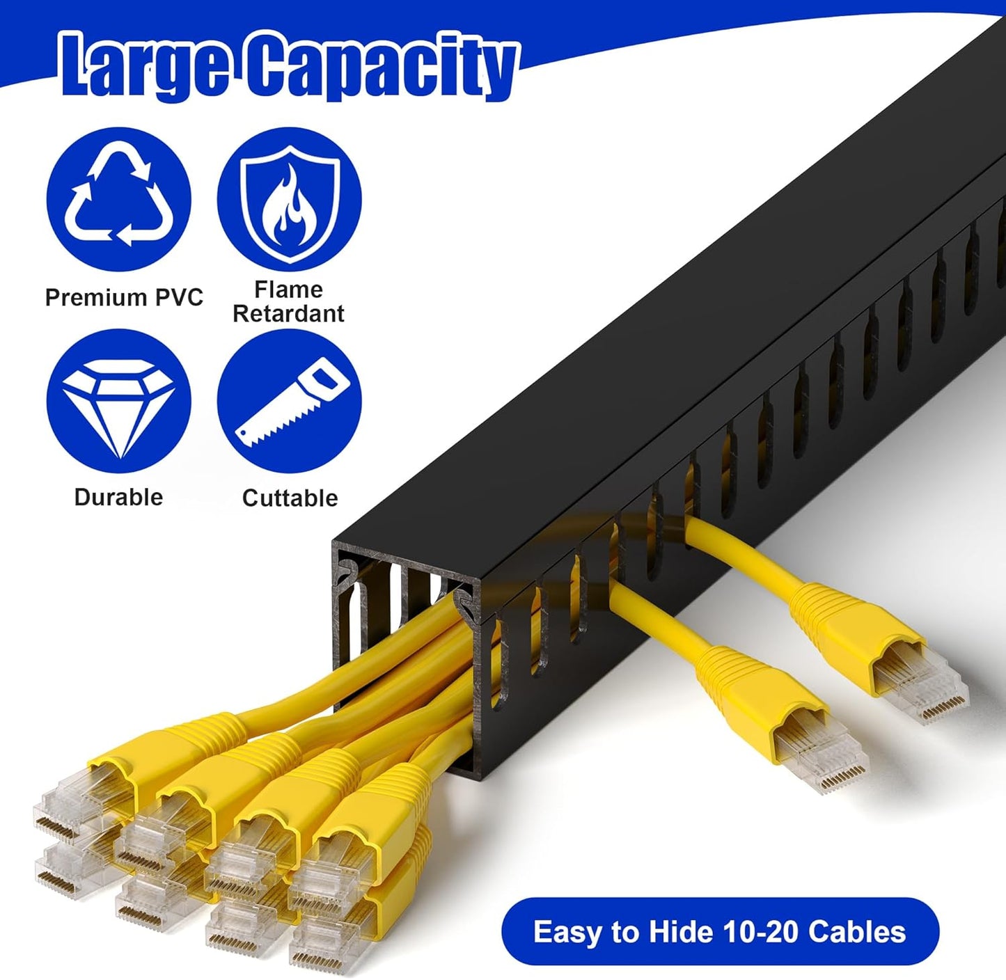 ZhiYo H1.6 W1.2in 6.6ft (2xL3.3ft) x Cable Raceway, Server Rack Cable Management Under Desk Cord Organizer, Electrical