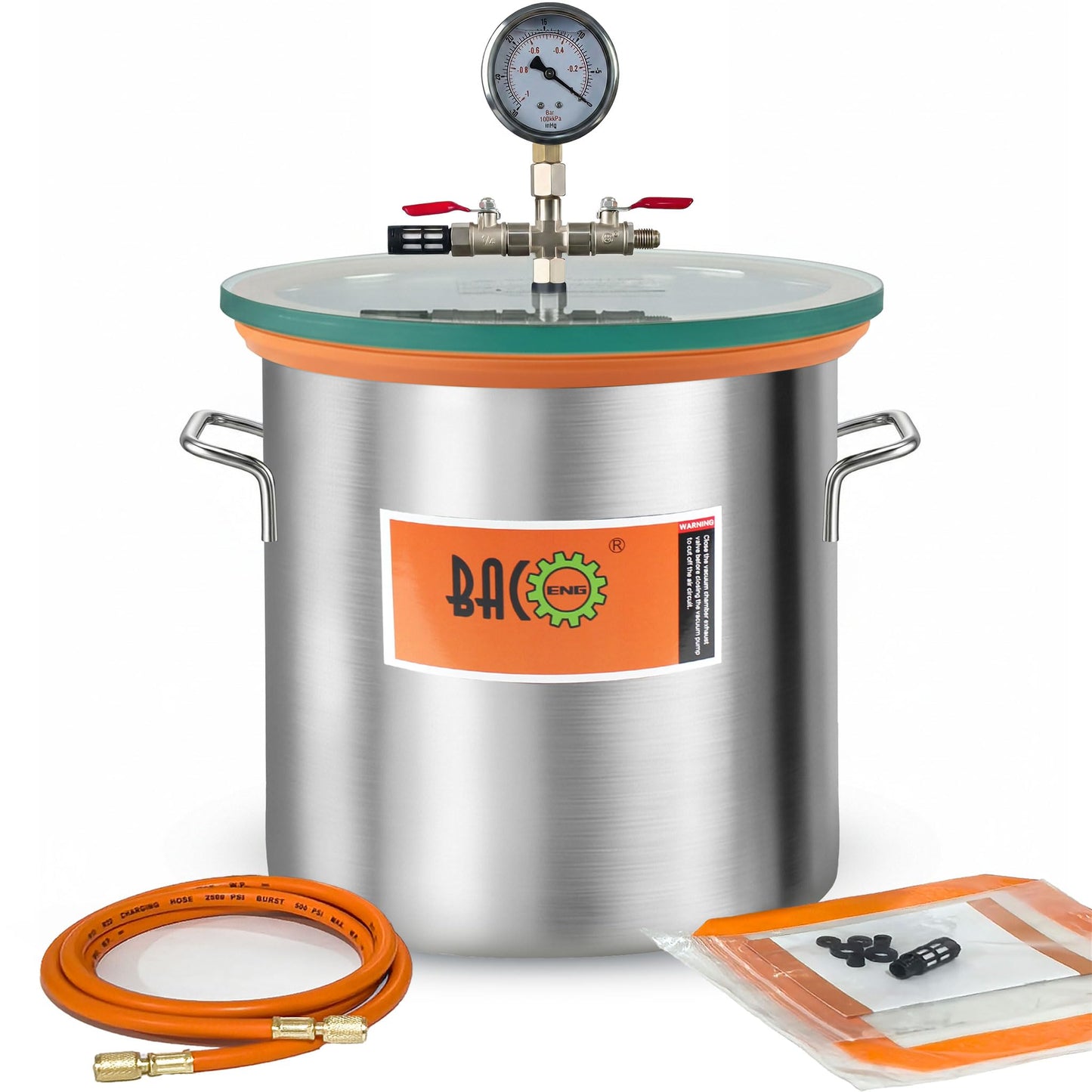 BACOENG 5 Gallon Tempered Glass Lid Vacuum Chamber, Stainless Steel Degassing Chamber for Stabilizing Wood, Degassing Silicones, Epoxies and Essential Oil