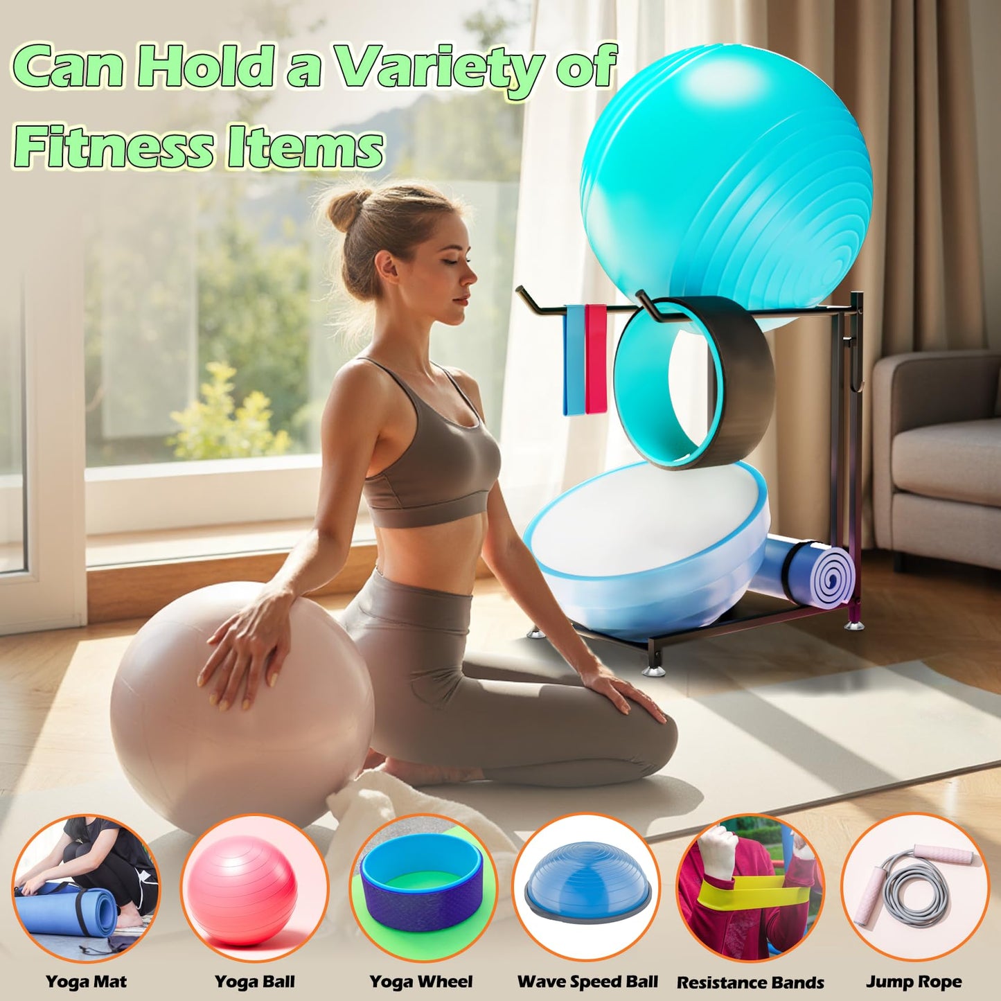 Lhysn Exercise Ball Holder - Medicine Ball Rack for 85cm Yoga Ball Yoga Mat Storage, Garage Stability Ball Organizer Stand for Home Gym