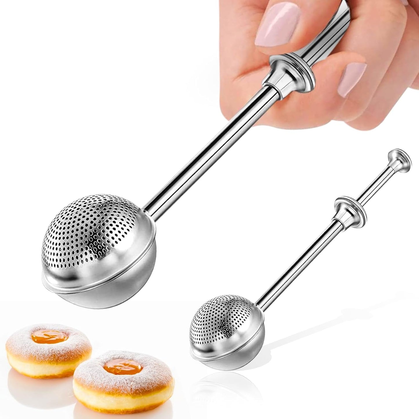Powdered Sugar Shaker by 18/8 Stainless Steel - One-Handed Dispenser for Flour & Spices