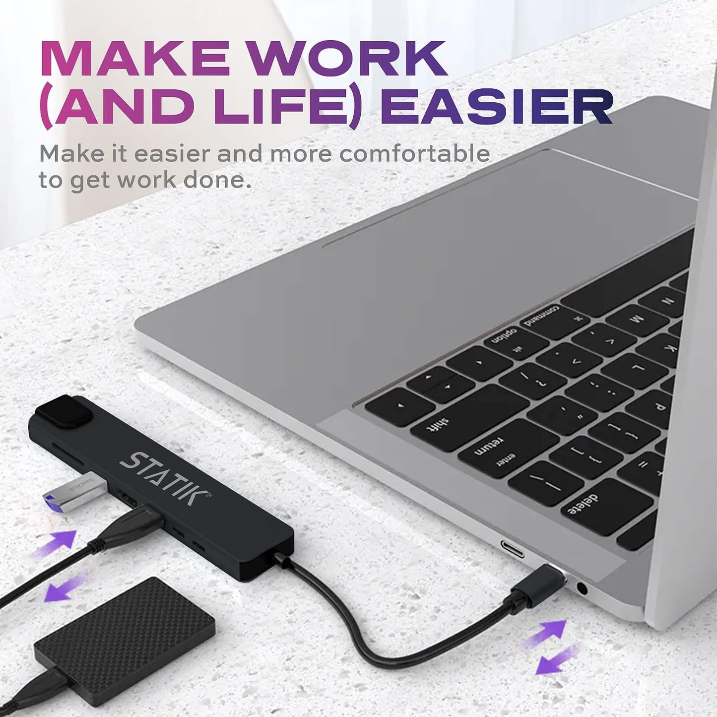 Statik 8-in-1 4K 100Mbps UltraHub Powered USB C Hub - Multiport Adapter - Docking Station with USB C HDMI, Ethernet