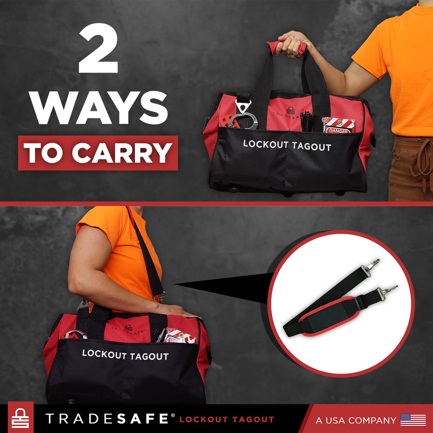 TRADESAFE Lockout Tagout Kit - 95 Lock Out Tag Out Devices, Loto Locks, Safety Tags, Breaker Lockout, Cable Lock, Valve Lock Out, Emergency Stop Button Cover, Plug Lock, Hasps, Lock Out Bag, Tool Bags