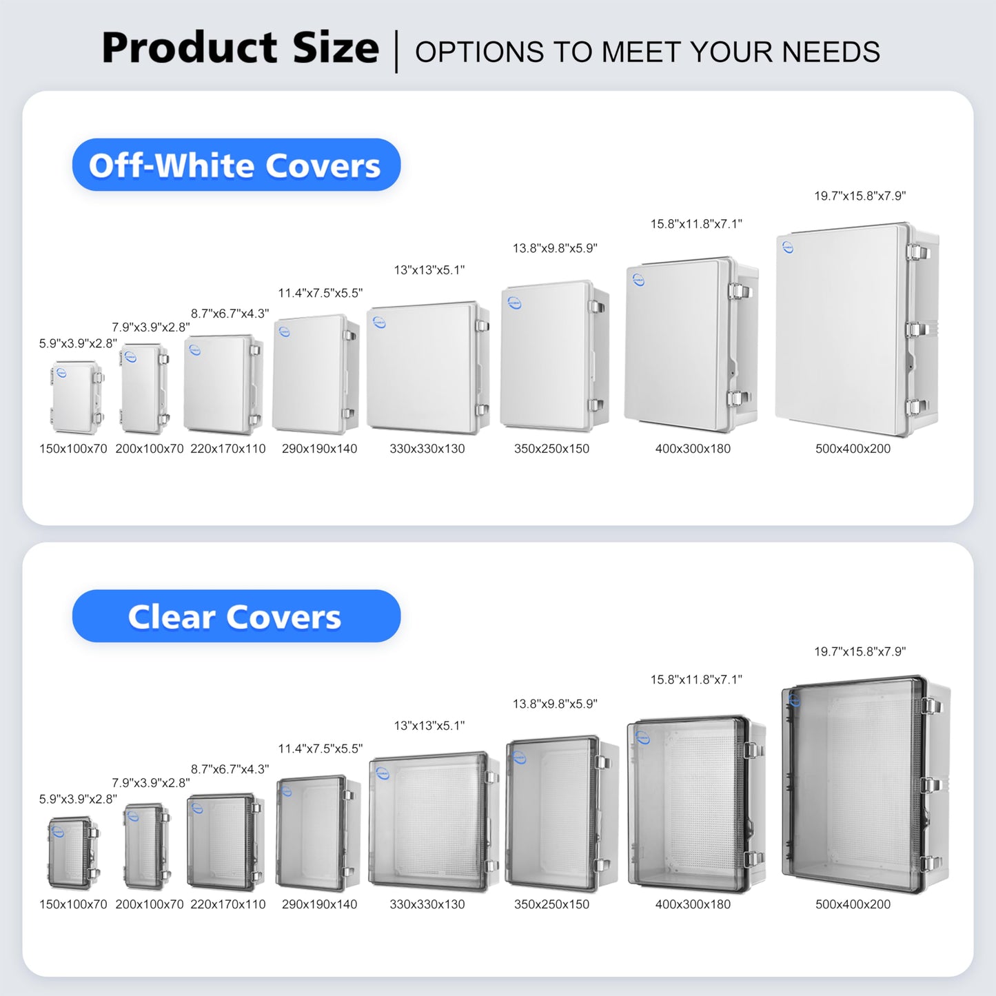 RTHIEAI Waterproof Outdoor IP67 Junction Box(20.1"x16.1"x7.9") with Mounting Plate, Hinged Grey Cover and Wall Brackets - Weatherproof ABS Plastic Electrical Enclosure for DIY Projects(510x410x200mm)