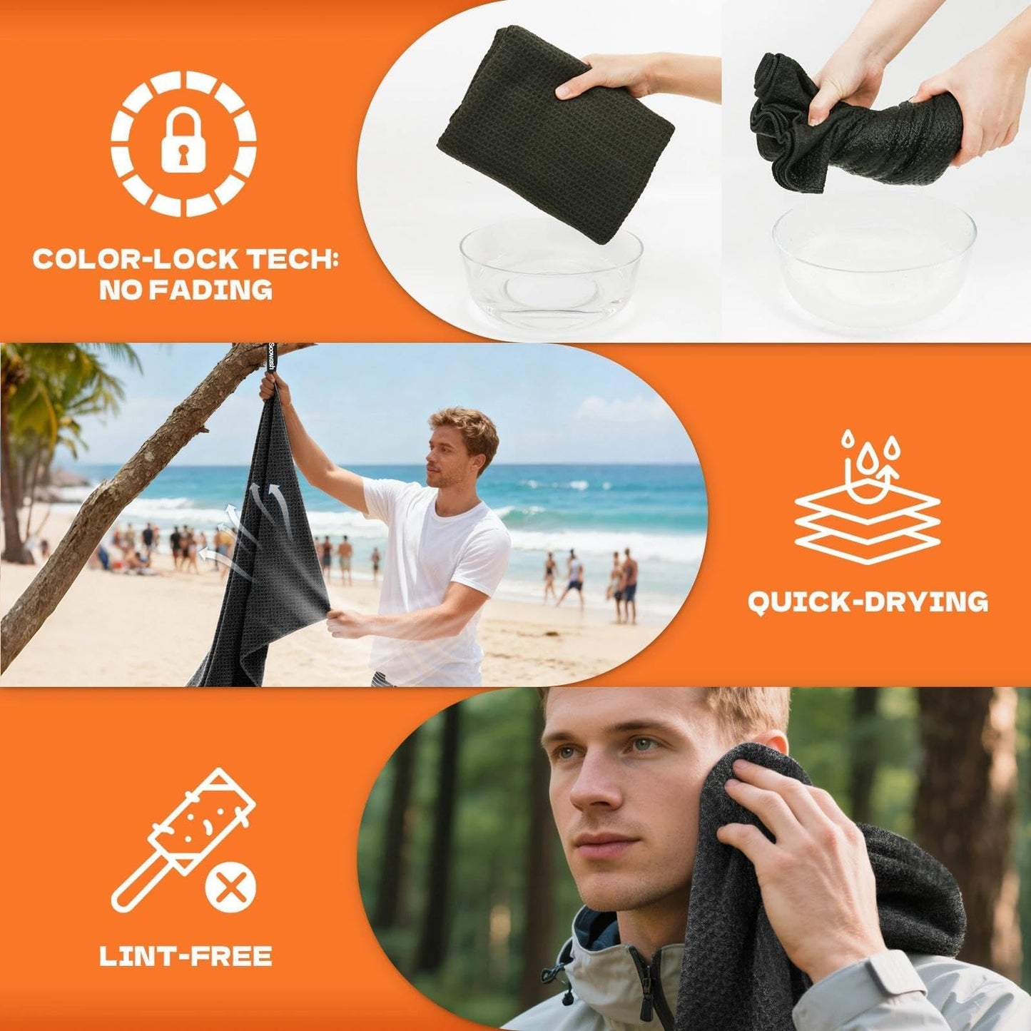 SOOWASH Microfiber Sweat Towel Quick Dry Lightweight Absorbent 3 Pack，Fast Drying 27‘’ X 55‘’ Negative Ions Odorless Gym Towels for Men & Women Yoga Sports Travel Outdoor Camping Gym (Large Black)