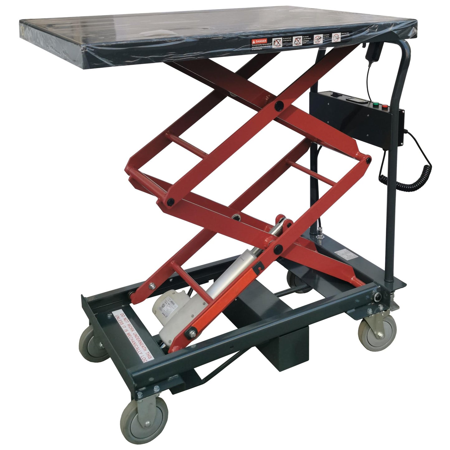 Pake Linear Actuated Elevating Cart, 400lb. Cap., 35" X 24", Lifting Height 16"-50.4"