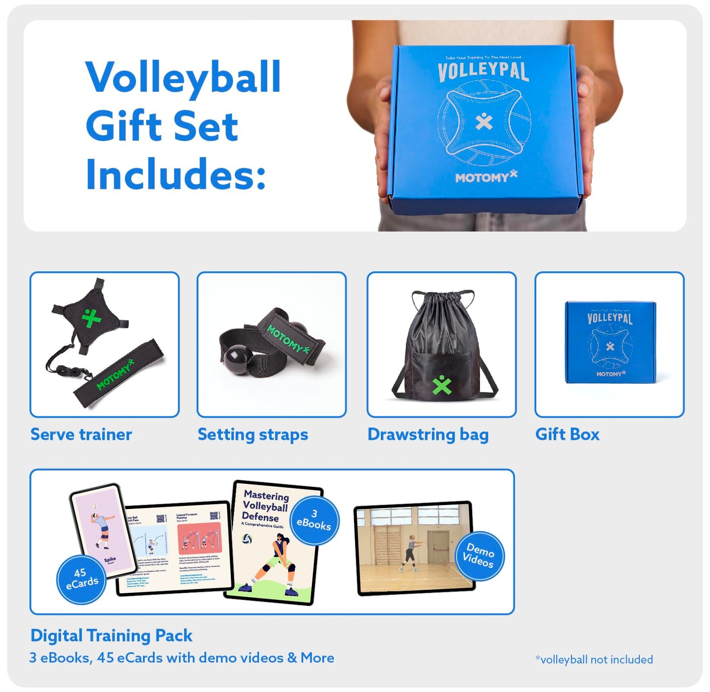 MOTOMY™ Volleyball Training Equipment Aid ‘VolleyPal’ – Solo Rebounder Trainer for Serve, Spike, Set & Pass; Indoor and Outdoor Volleyball Practice Equipment Gear, Volleyball Gifts for Teen Girls
