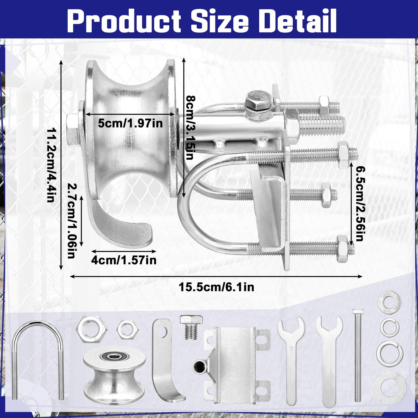 MorningRo 4 Pack Sliding Gate Rollers Rear Pipe Track Wheels for Chain Link Sliding Gates Galvanized Gate Rollers for 1-7/8" Gate Frame Rolls on 1-5/8" Pipe Track Heavy Duty Sliding Gate Wheels