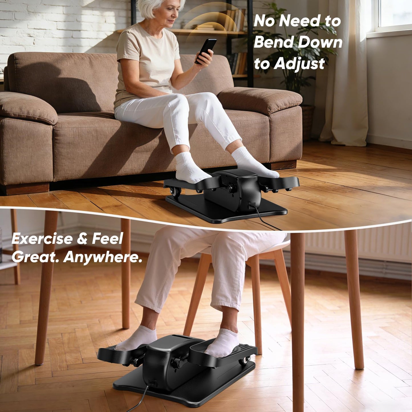 Under Desk Elliptical Machine for Senior, Quiet Mini Elliptical Leg Exerciser with Smart Remote, Electric Seated Foot Pedal Exerciser with 12 Adjustable Speeds Easy to Use for Home Office