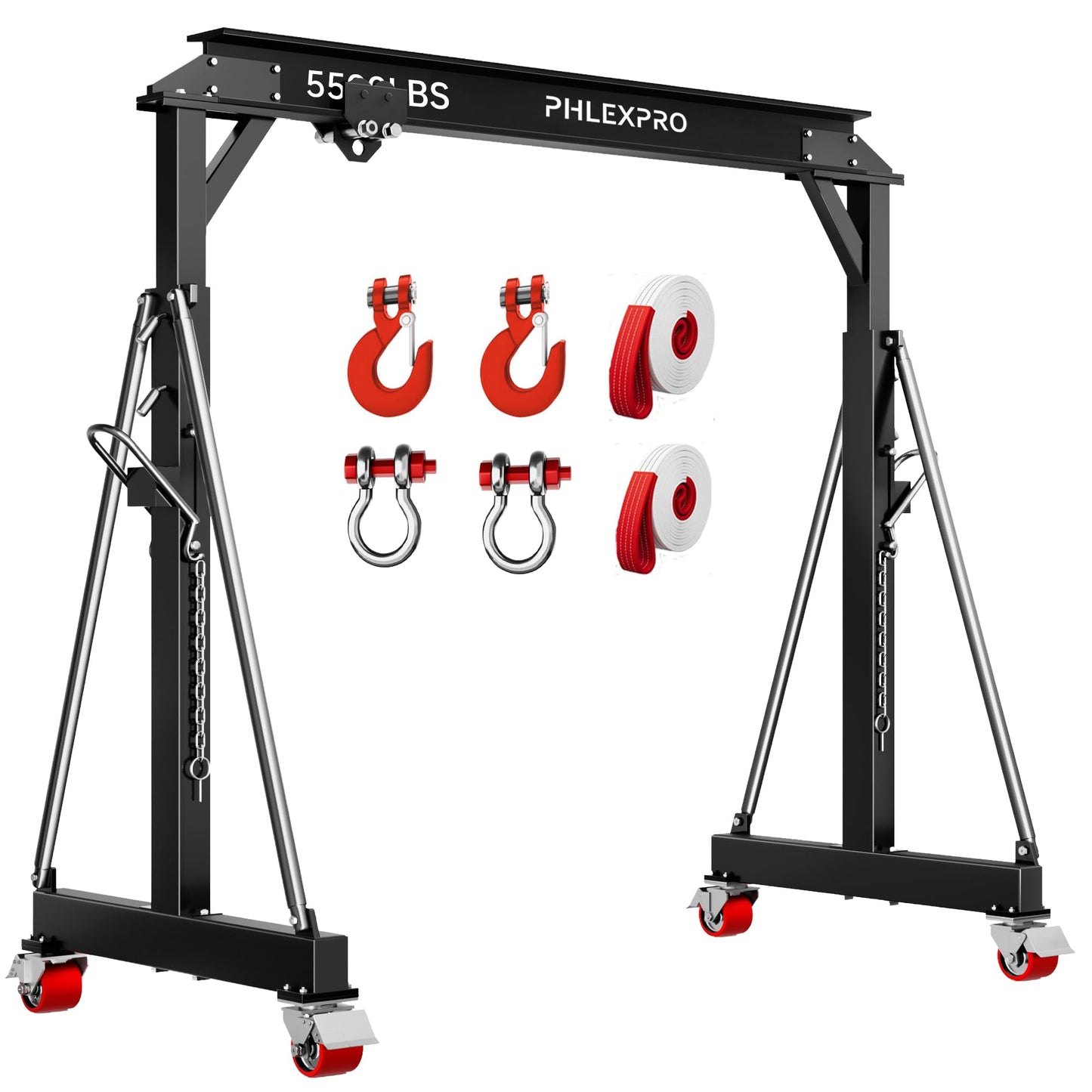 3 Ton Gantry Crane, 6600LBS Capacity, Adjustable Height 8.53 to 12.47ft with Triangle Base, Portable I-Beam Hoist for Factory, Warehouse, Auto Repair & Construction, Black