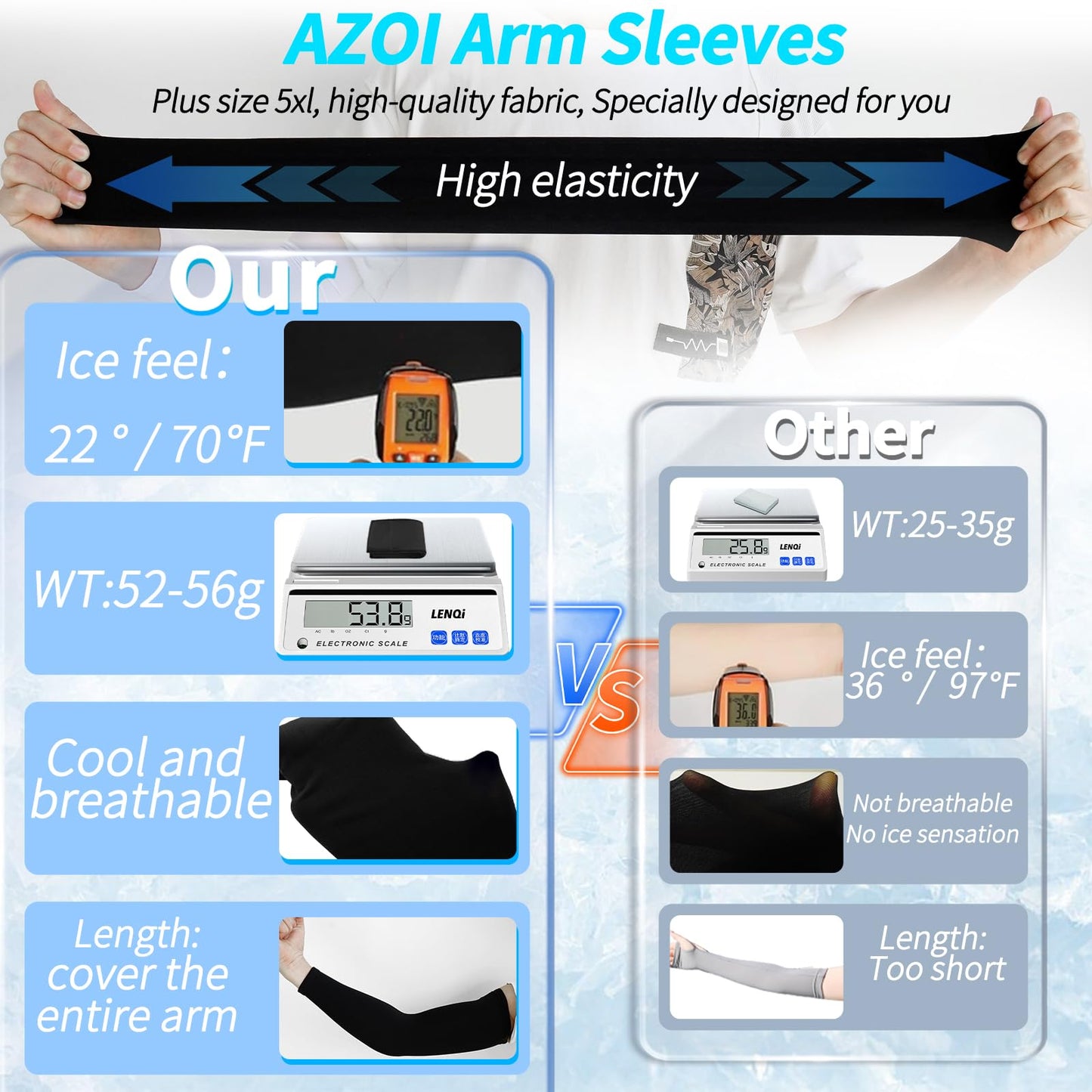 AZOI Arm Sleeves for Men Women – Cooling UV Sun Protection UPF 50+ Compression Sports Sleeves for Outdoor, Tattoo Cover Up (1 Pair)