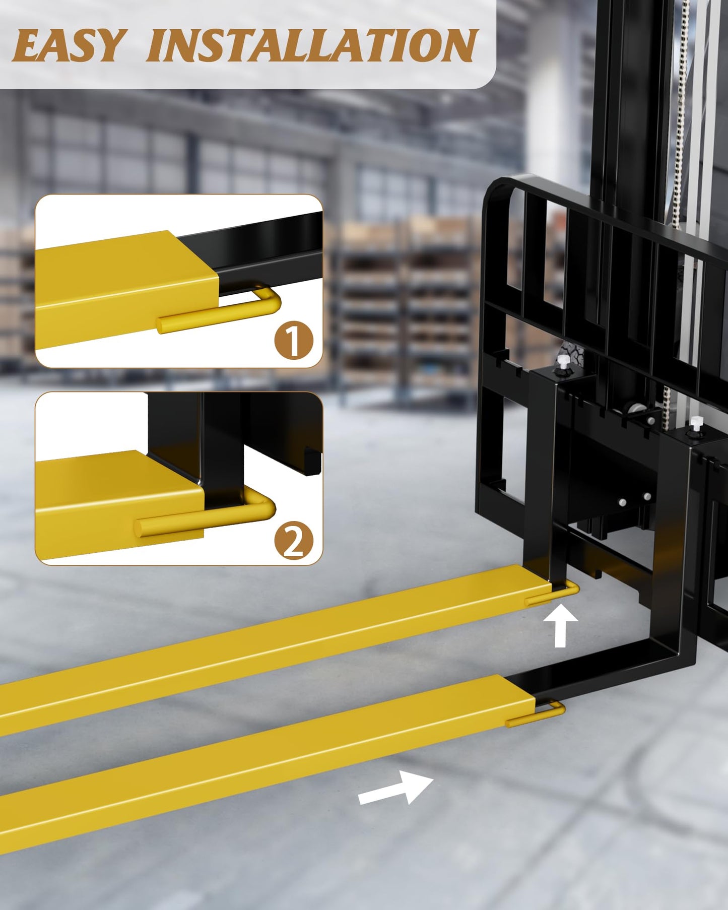 Pallet Fork Extension 4.5" Width 84" Length Heavy Duty Steel Pallet Extensions for Forklift Truck 1 Pair, Yellow