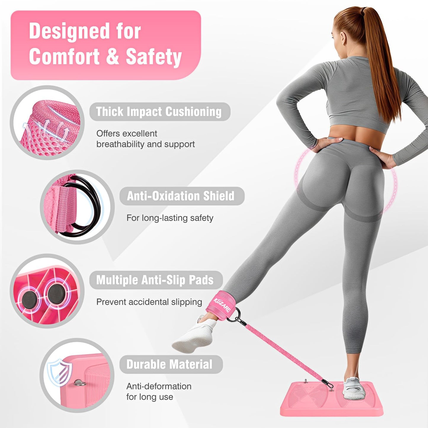 Glute Workout Equipment, Leg & Hip Exercise Equipment for Women, Resistance Bands with Ankle Straps & Exercise Board for Home Gym Fitness, Kickbacks, Hip Thrusts, Lower Body Training