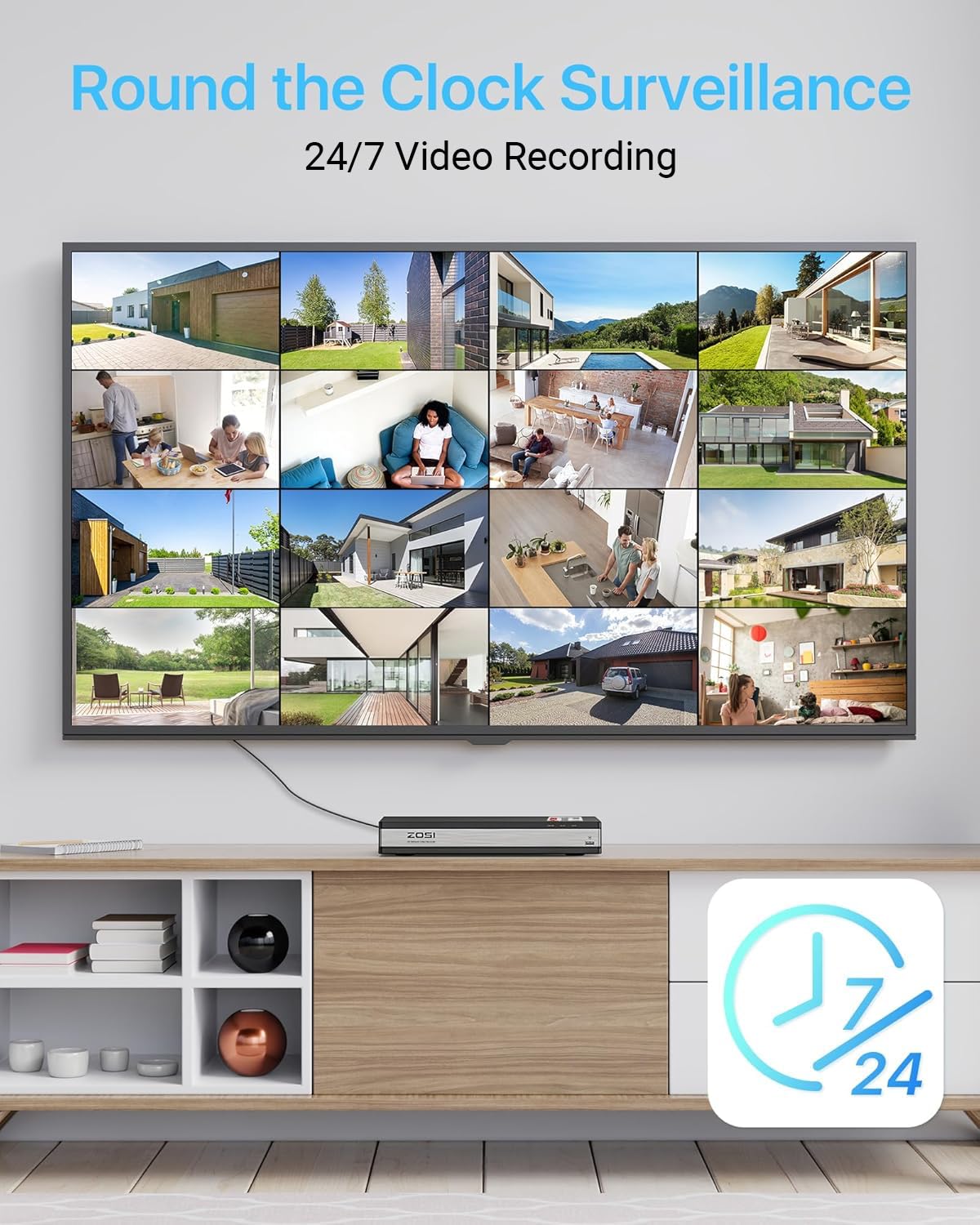 ZOSI 16CH 4K PoE Security Cameras System,4K 8MP 16 Channel H.265 NVR with 4TB Hard Drive and 8pcs 5MP Indoor Outdoor PoE IP Cameras,120ft Night Vision,Remote Access for Home Business 24/7 Recording