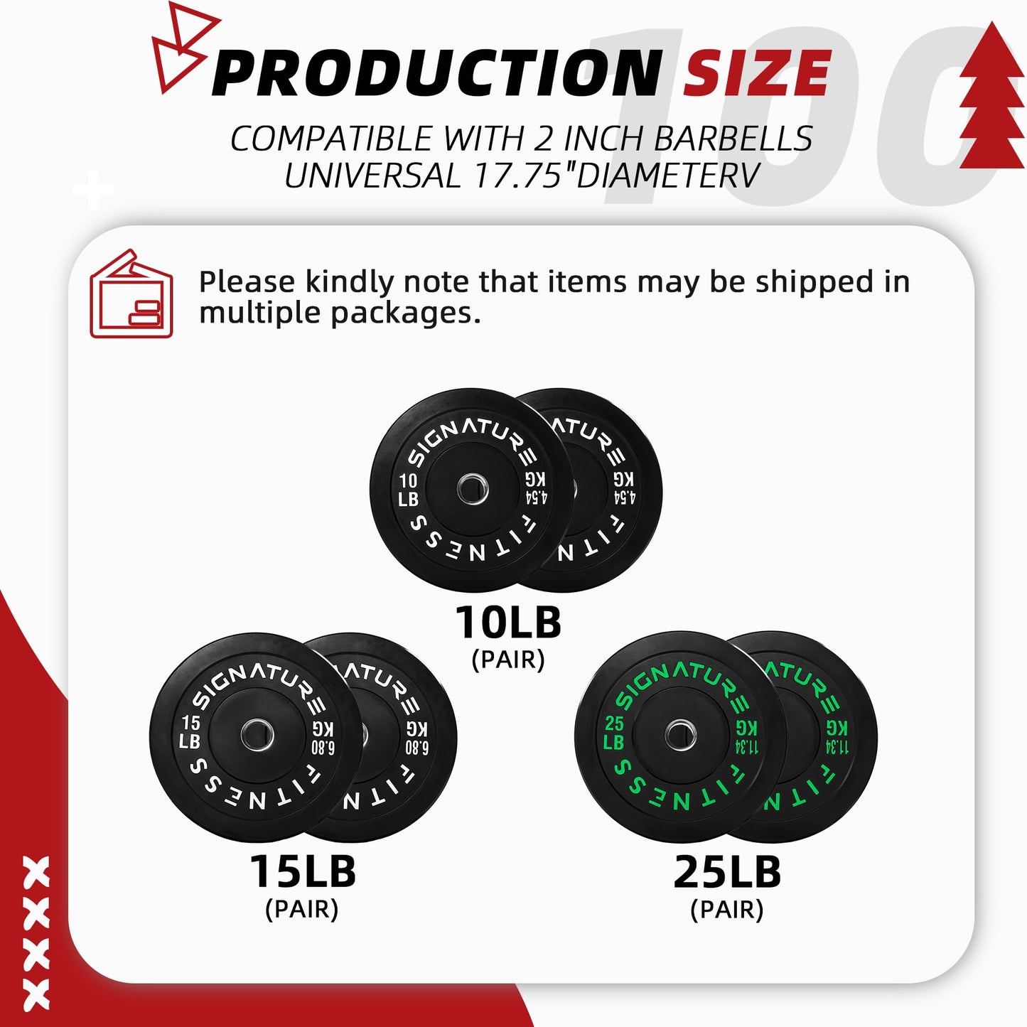 Fitvids 2-Inch Olympic Rubber Weight Plates Sets, Bumper Plates Set with Barbell for Strength Training, 100 Lbs Set, Color