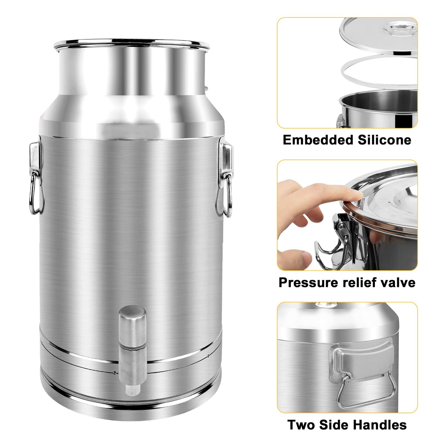 Togarhow 304 Stainless Steel Milk Can，35L Milk Bucket Wine Pail Bucket 9.25 Gallon Milk Can Tote Jug with Sealed Lid Heavy Duty for Milk and Wine Liquid Storage
