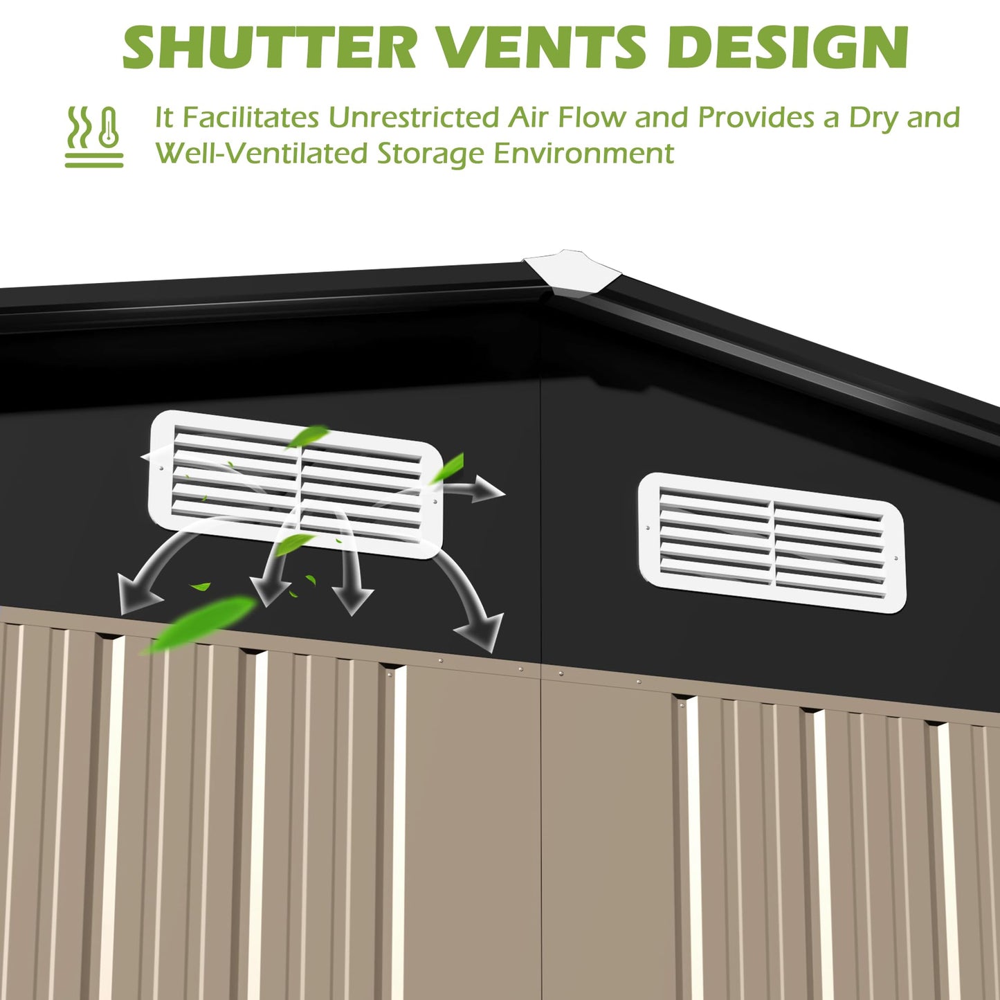 Quinora 8×10 FT Metal Shed Outdoor with Peaked Roof, Weather Resistant Outdoor Storage Shed with Lockable Double Doors for Backyard, Patio Lawn, Garden