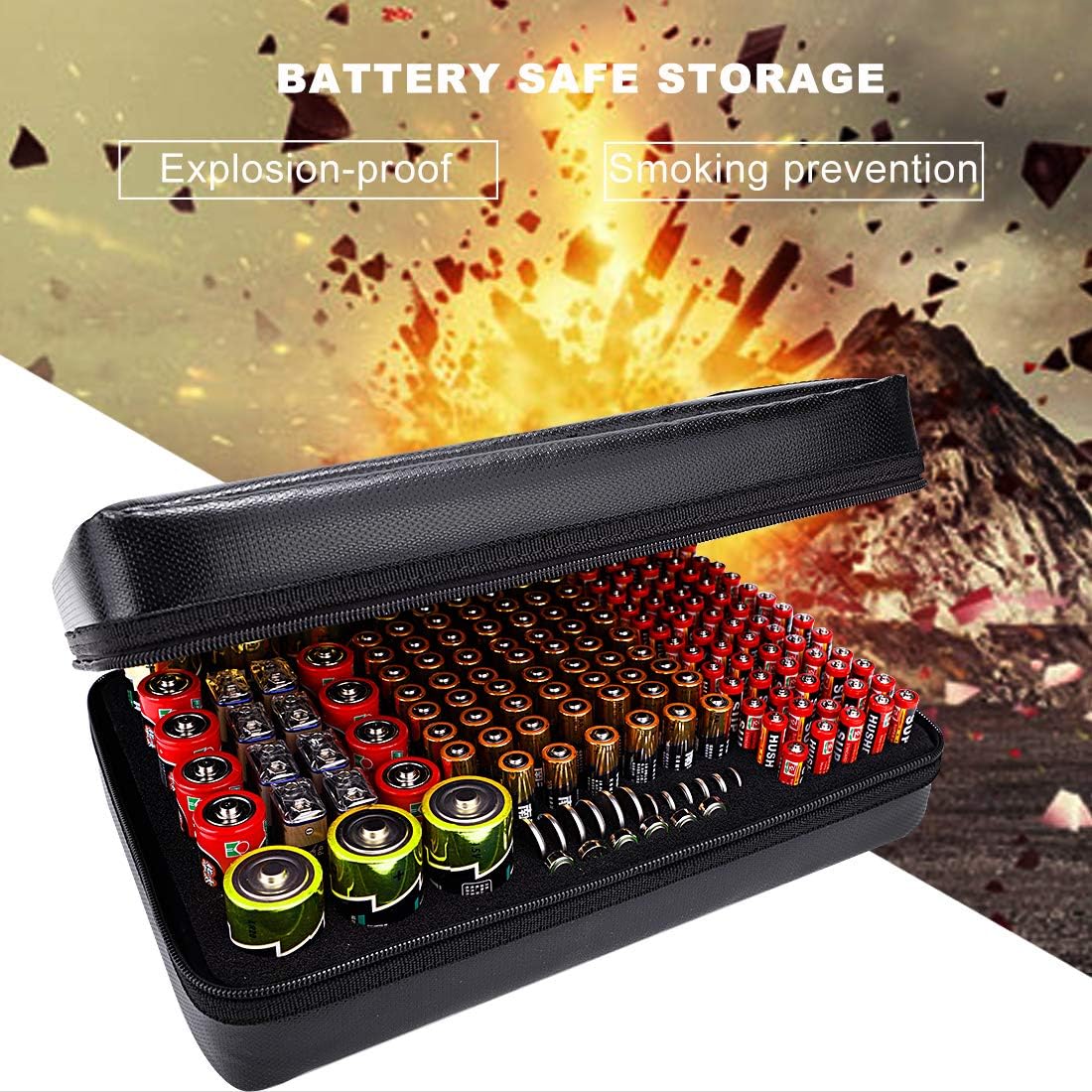 200+ 9V, BT-168 DocSafe Fireproof Battery Organizer Storage Box,Fireproof Waterproof Carrying Case Bag Holder,Safe