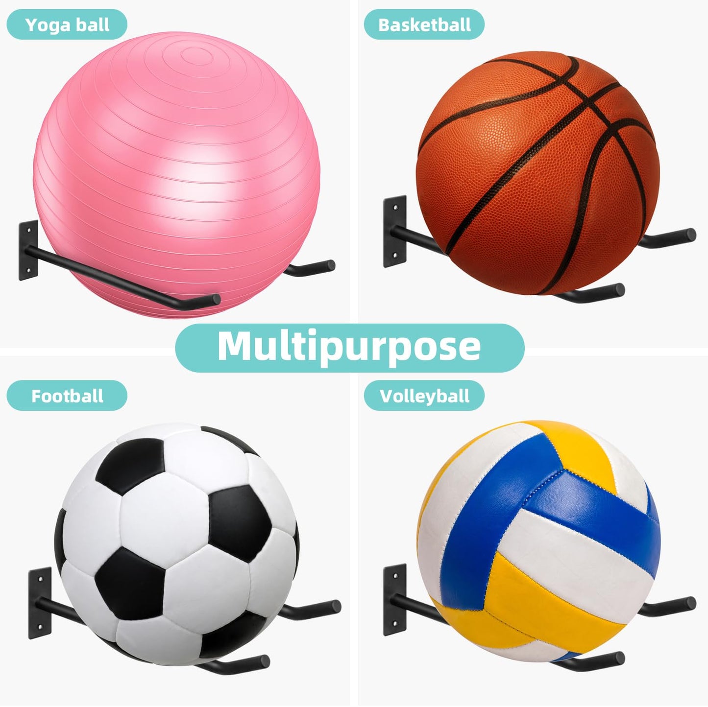 HZSSLKM Metal Exercise Ball Holder Wall Mount(Set of 2),Black Yoga Ball Stand Holder,Stability Ball Holder for Yoga Balls in Home Gym or Studio