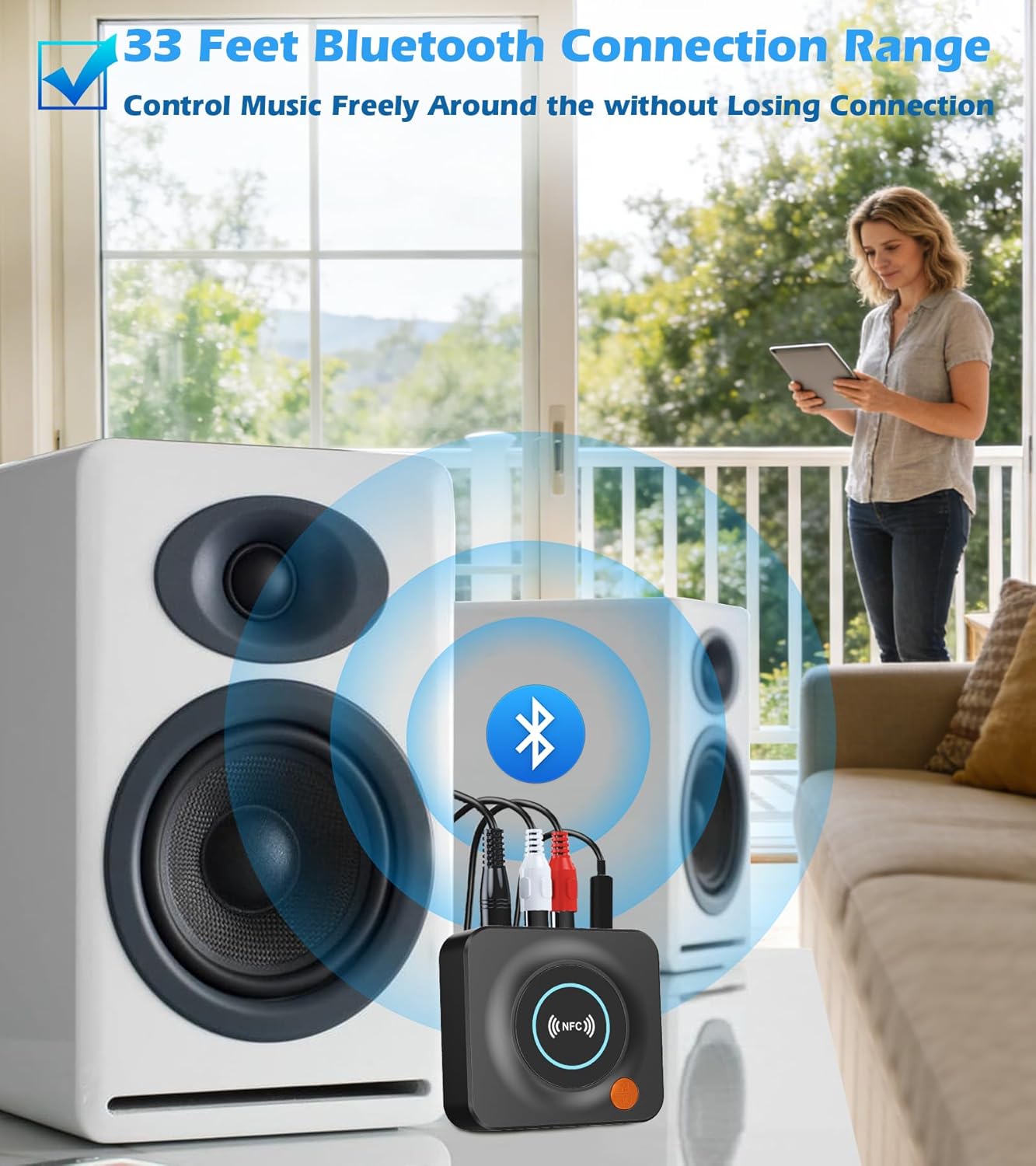 KAIY Bluetooth Receiver for Home Stereo, AUX RCA to Bluetooth Adapter for Old Speakers, NFC Wireless Audio Receiver