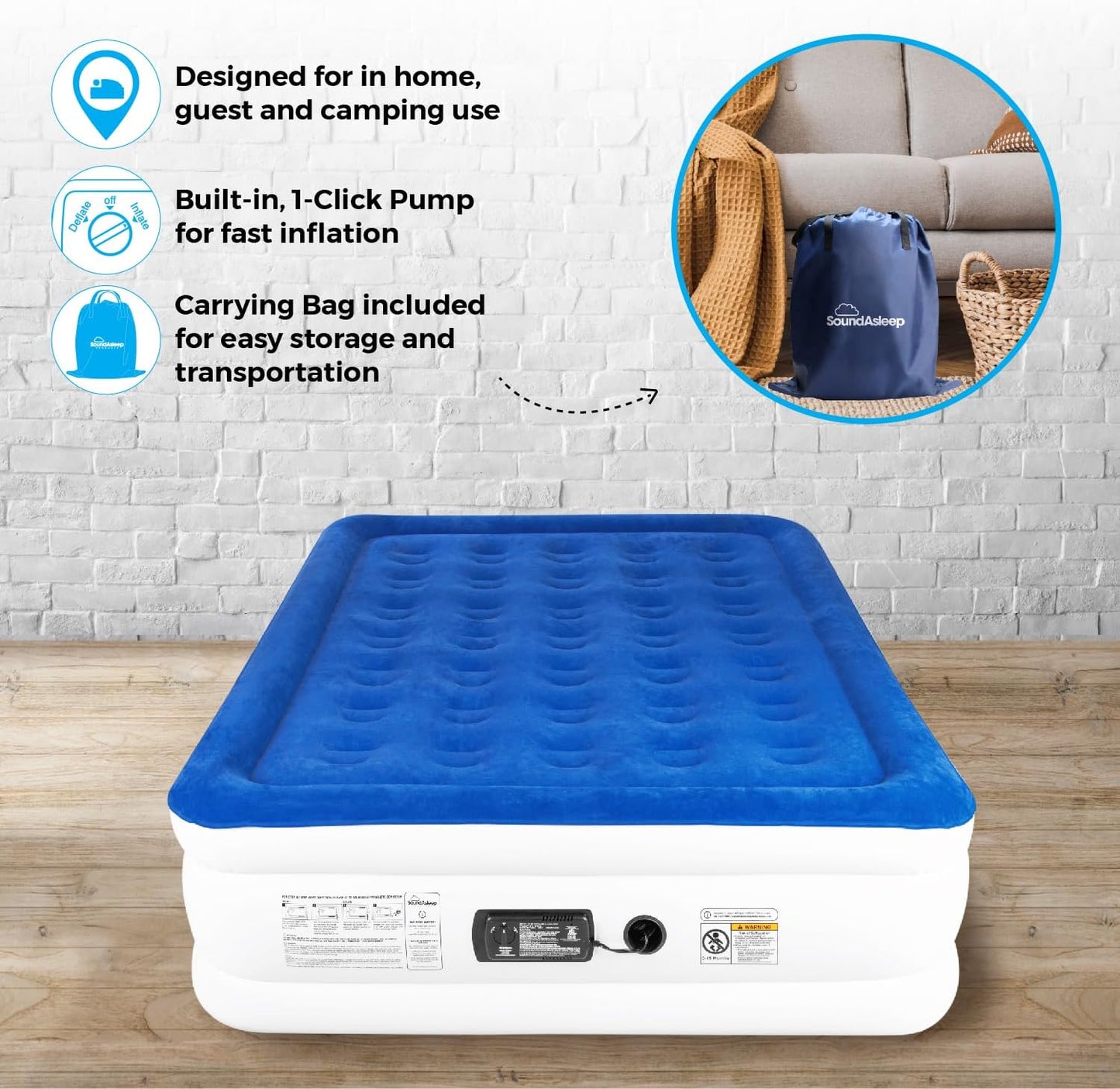 SoundAsleep Products Dream Series Luxury Air Mattress - ComfortCoil Technology, Built-In Pump | Full Size, Double Height, Portable