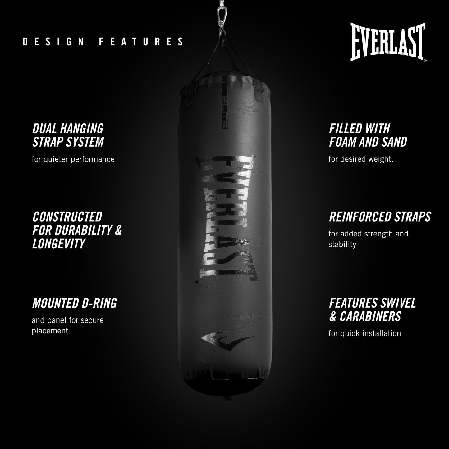 Everlast Elite 2 Heavy Bag (70 LB) with Wood Beam Heavy Punching Bag Hanger, Durable Boxing Heavy Bag for Home Training
