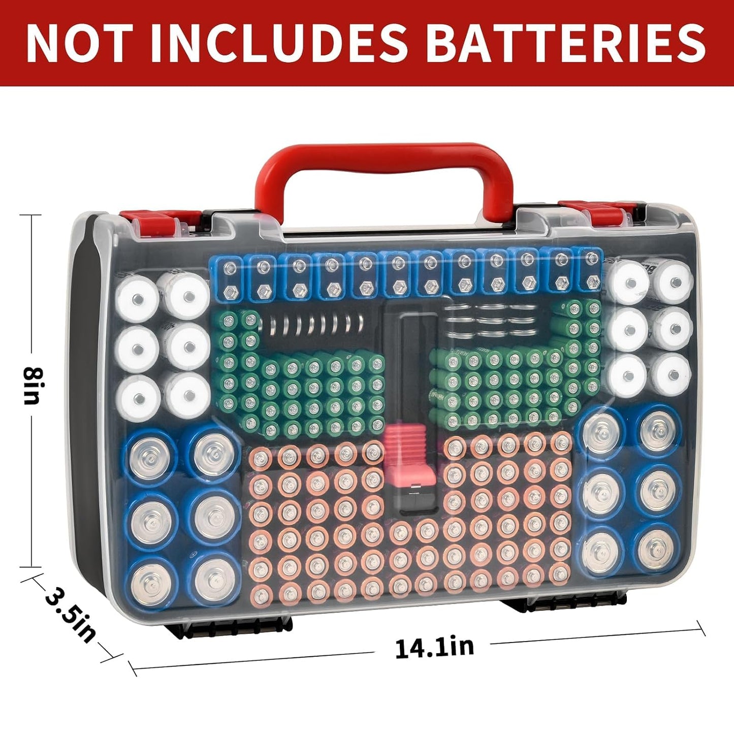 BT-168 269, 9V 18650 CR123A CR2 23A 4LR44 FULLCASE Double-Sided Battery Storage Organizer Case with Tester, Holds Fits