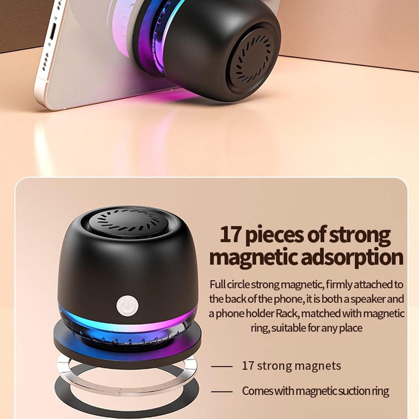 aipidmaga IPX67 6 Waterproof Shower Bluetooth Speaker,Magnetic Speakers,Wireless Induction Bluetooth Speaker with RGB