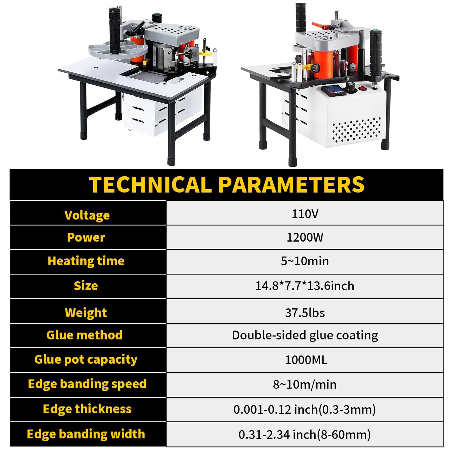 DEVALLEY Woodworking Edge Bander Banding Machine Portable Edge Bander Curve Straight Edge Banding Machine With Speed Control 5-10m/min (110V, Adjustable speed)