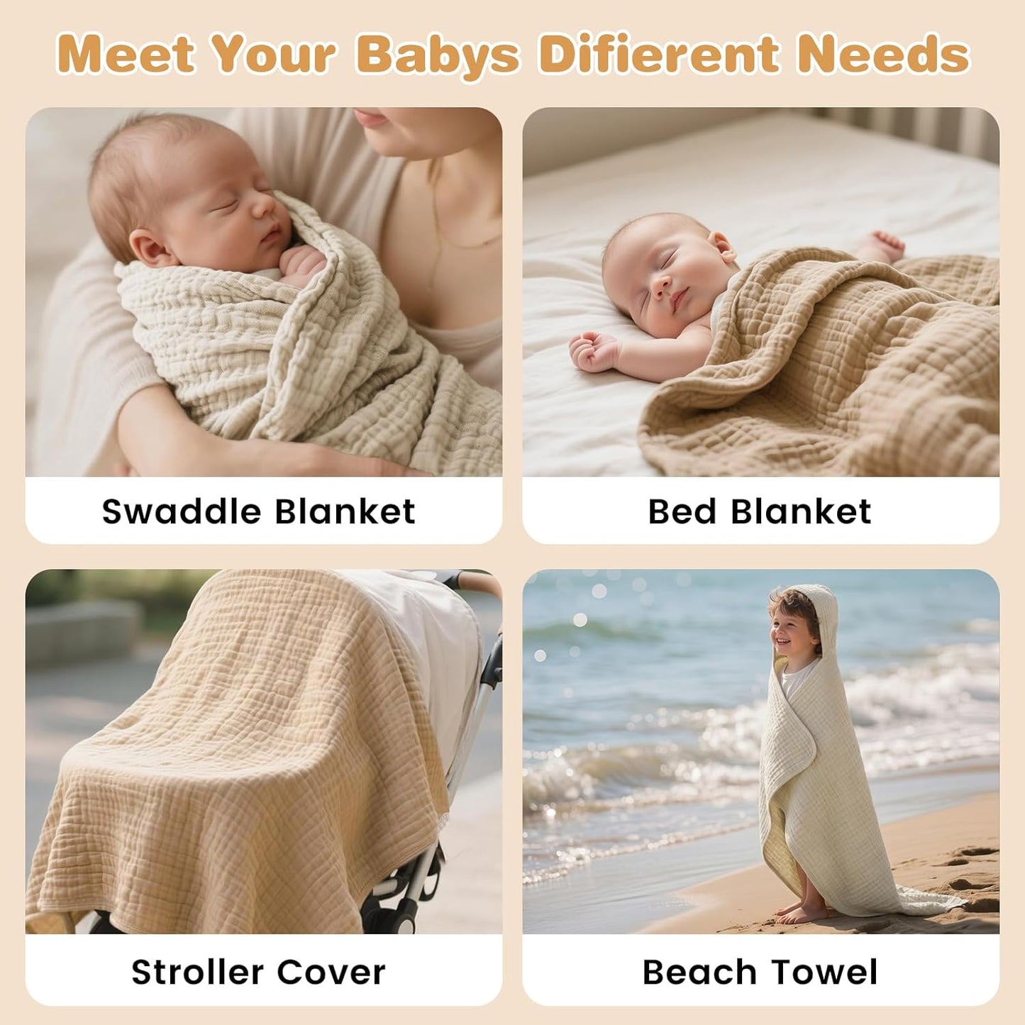 Skiennix Hooded Baby Bath Towels - 100% Muslin Cotton, Soft & Absorbent, 2 Pack, 32x32 Inch