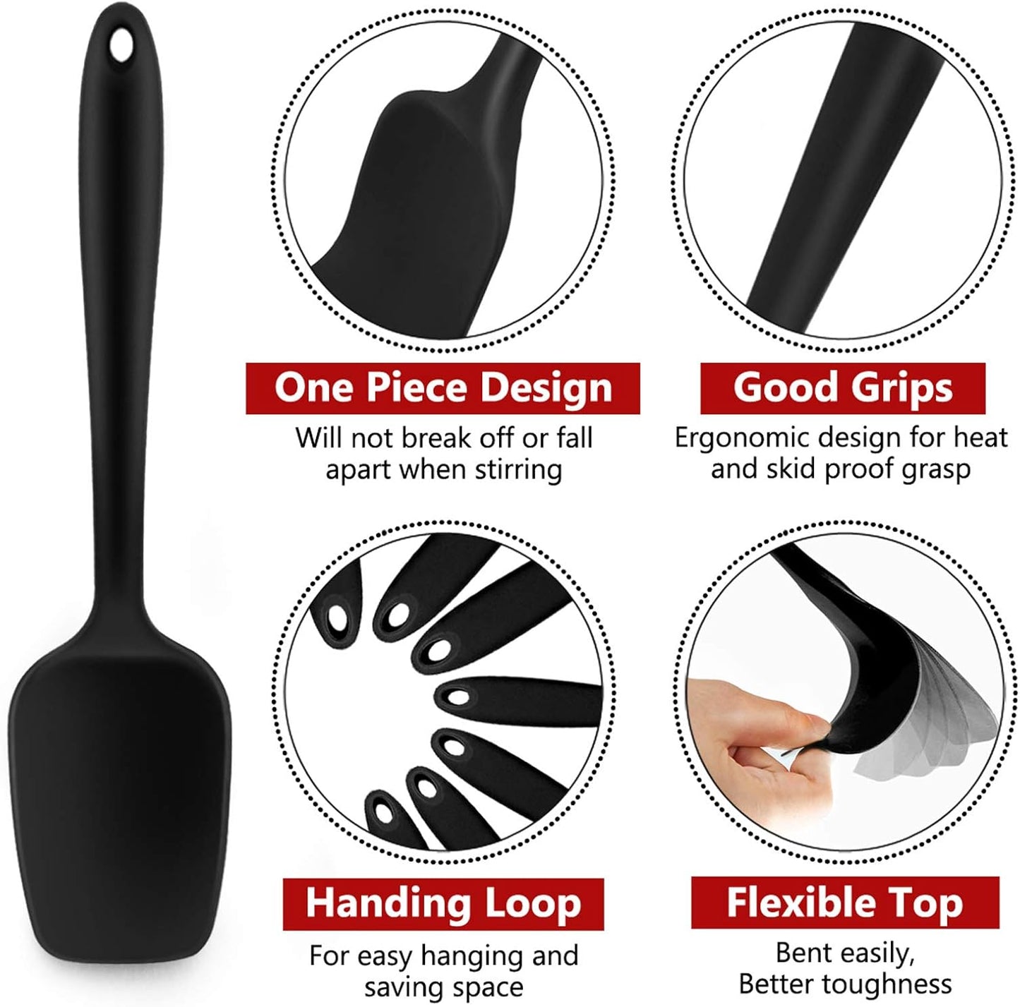 P&P CHEF Silicone Spatula Set - 7 Heat-Resistant Kitchen Utensils for Non-Stick Cooking | Flexible & Dishwasher Safe, Black