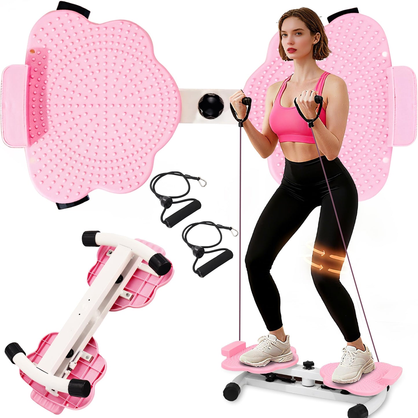 Waist Twister Machine Ab Twister Board Ultra-Quiet 20dB Twist Exercise Machine with Foot Massage Over 300 lbs Capacity Home Gym Equipment for Women Men Belly Fat Loss (Pink)