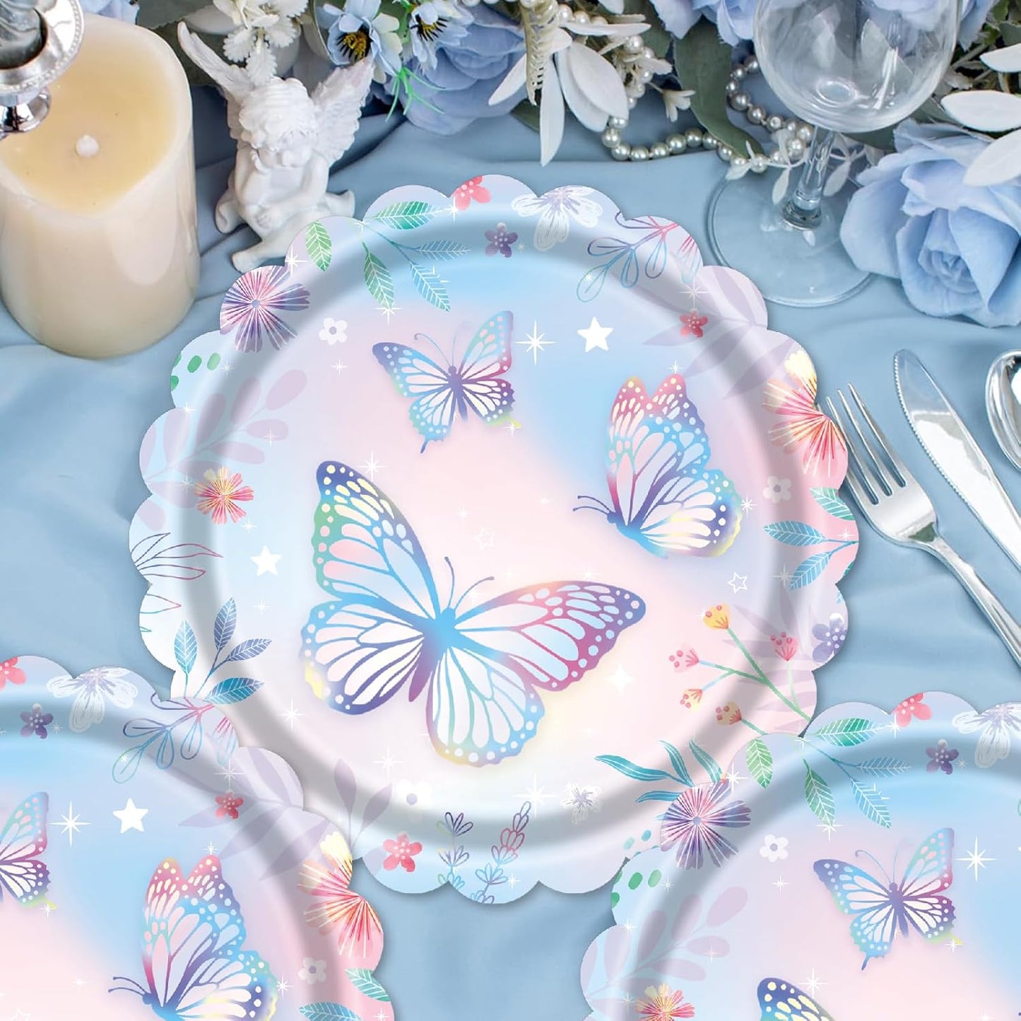 Skiennix 7-Inch Butterfly Paper Plates - 40 Count Disposable Dessert Plates for Birthday Parties & Baby Showers