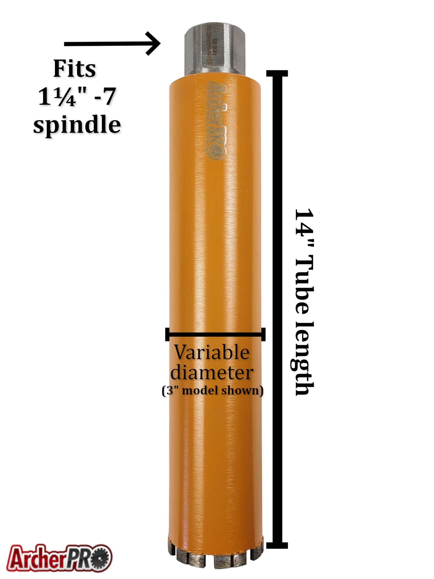 Archer PRO 8” in. Diamond Turbo Core Drill Bit/Hole Saw for Concrete Drilling and Masonry. 14” Drill Depth, 1-1/4” in. -7 Arbor for Core Drill Stand Rig, Dry and Wet Use