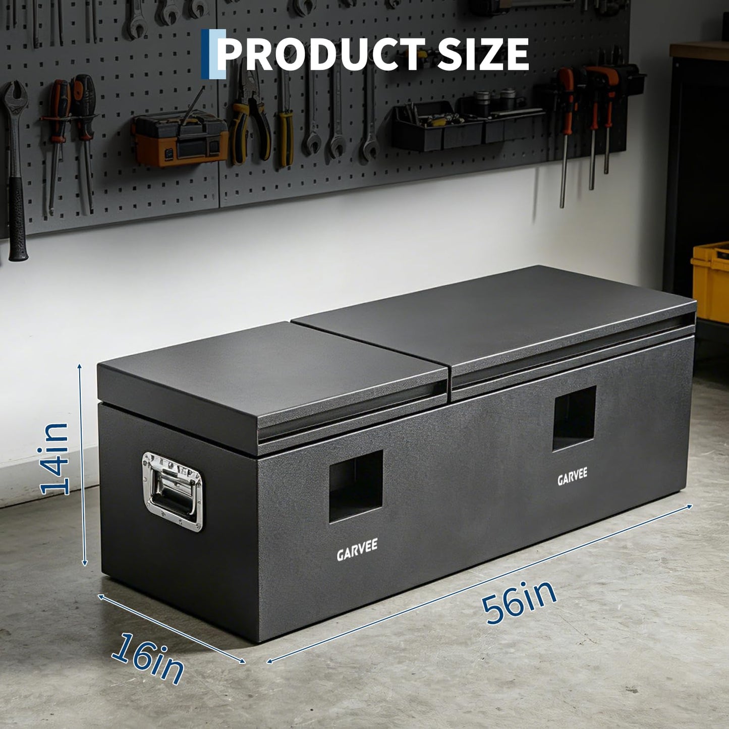 GarveeTech 56 Inch Truck Bed Tool Box, Heavy Duty Steel Truck Tool Box w/t-Handle Latch for Pickup Truck, Utility Tractor, RV, Waterproof Tool Chest for Storage & Organization, 56 × 16× 14 inch