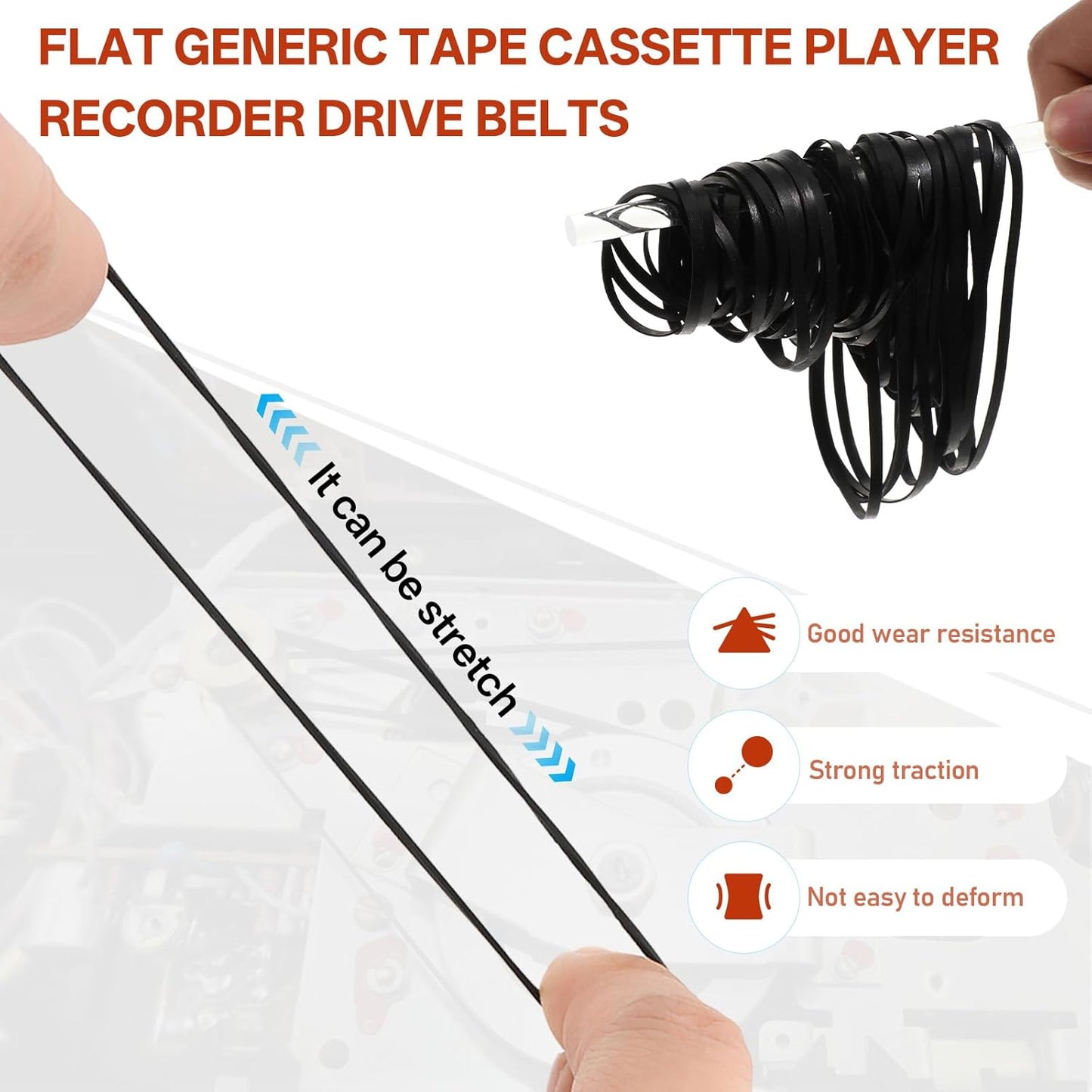 Vin Beauty 100 Cassette Cassette 40-135 mm Cassette (1mm 3mm Pcs Black Recorder Rubber Belts Recorder Repair