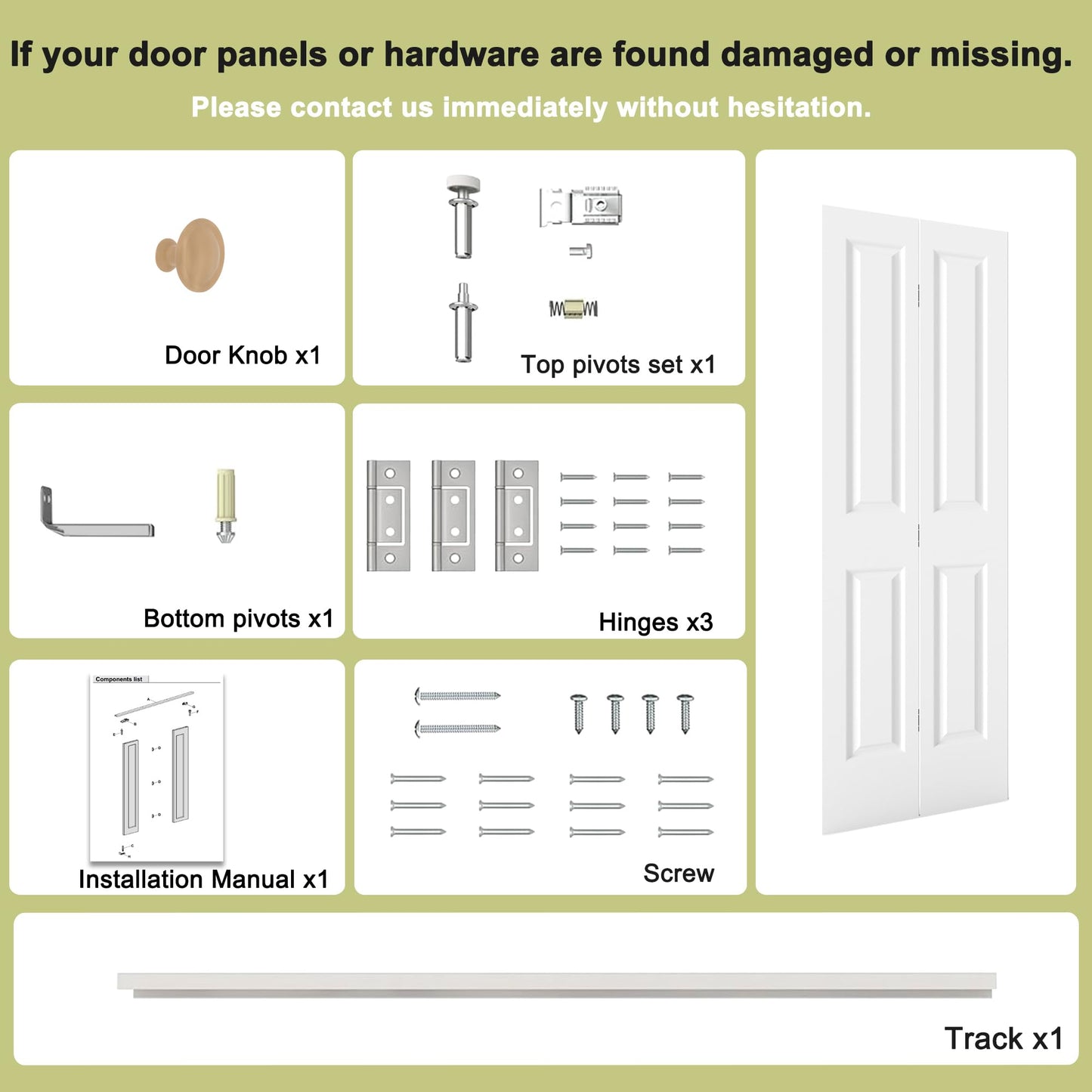 JUBEST 24 in.x 80 in. Bifold Closet Door, 2 Panel White Primed Bifold Door, Hollow Core Interior Folding Doors with Hardware Kit & Handle