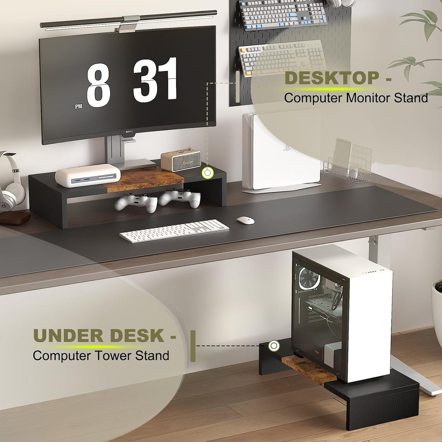 20 inch TEAMIX Monitor Riser, Sturdy Wood Desktop Riser for TV/PC/Laptop/Printer, TV Riser Stand Computer Shelf