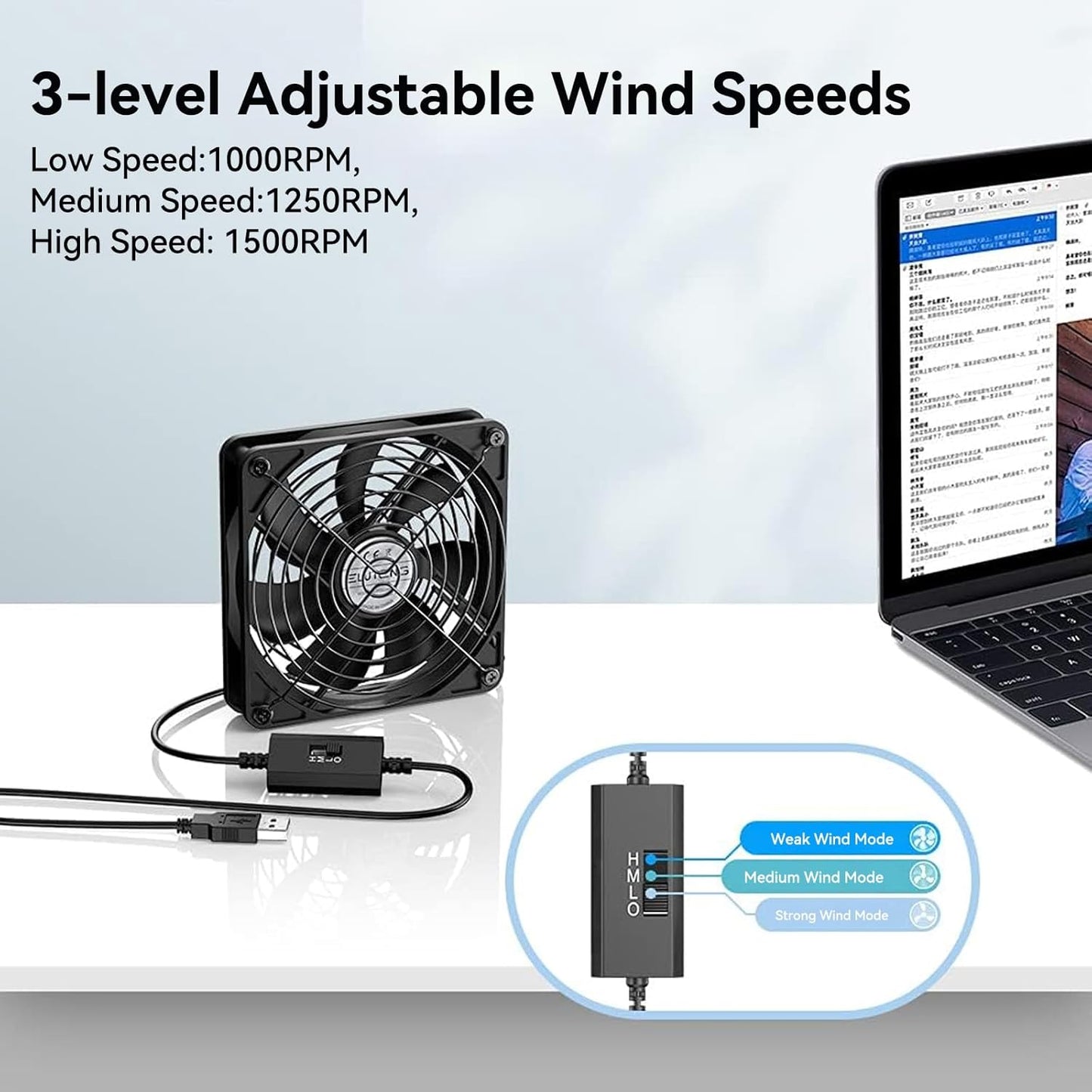 ELUTENG 120mm 3 5V 1500PRM Fan With Speed USB Powered Case Fan Gaming PC Portable Cooling Suitable for Tablet TV