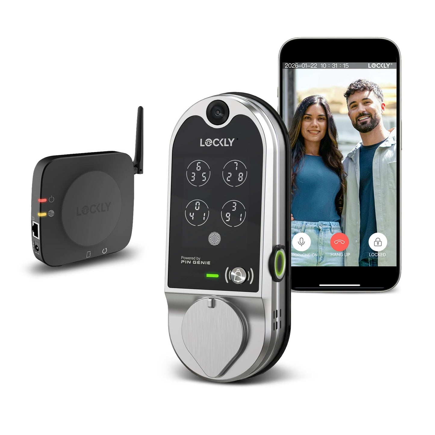 Lockly Vision Smart Lock, HD Video Doorbell Smart Locks for Front Door, Fingerprint Door Lock, Touchscreen Keypad, App Control, No Monthly Fee, Auto Lock