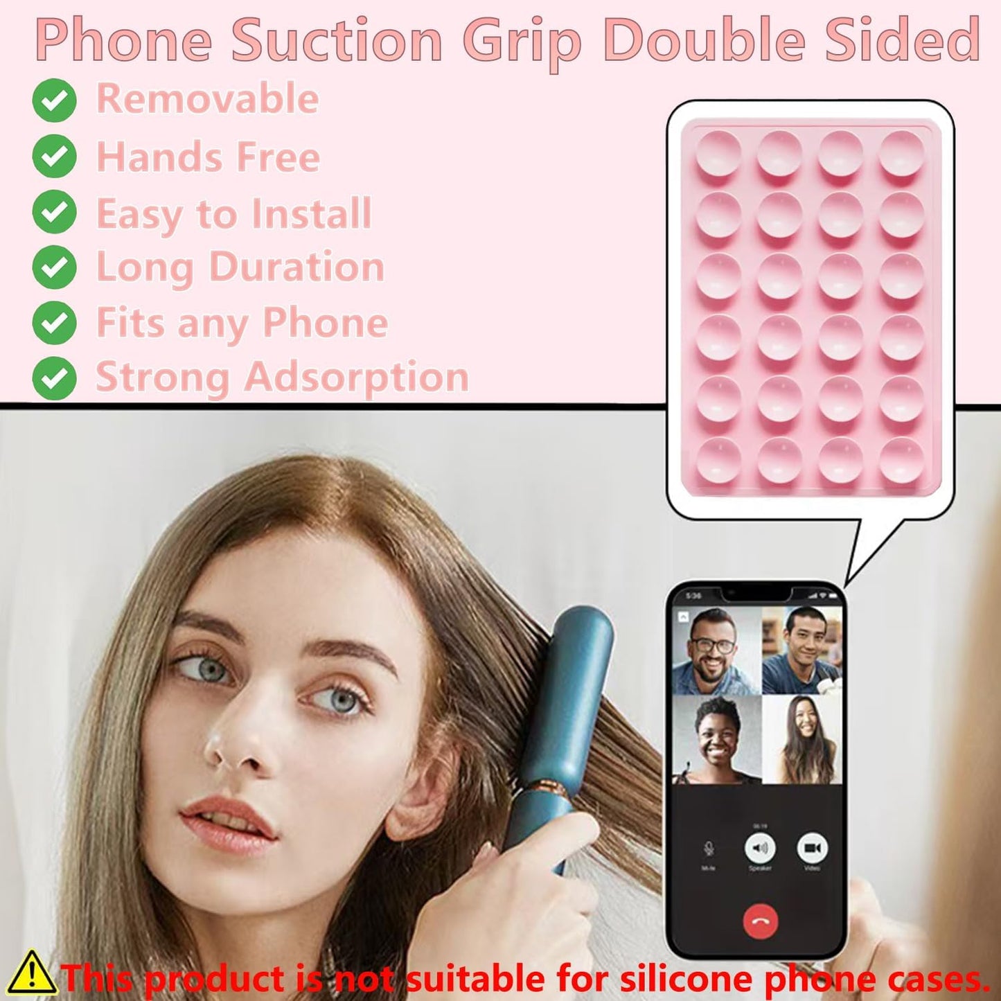 ALiHAN 2 Pack Silicone Suction Phone Case Mount, Double Sided, Non Slip Suction Cup Phone Mount, Silicon Sticky Phone