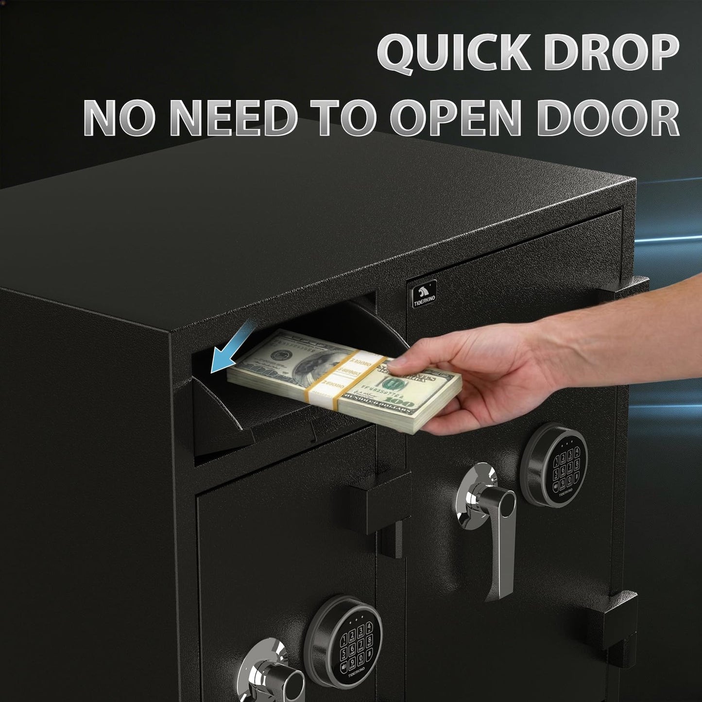 TIGERKING Extra Large Dual Door Depository Safe with Drop Slot, Right-Side 45-Min Fireproof Storage, Solid Steel Dual Keypad Access Cash Safe, 10.08 Cu Ft 308.6 lbs for Business and Retail