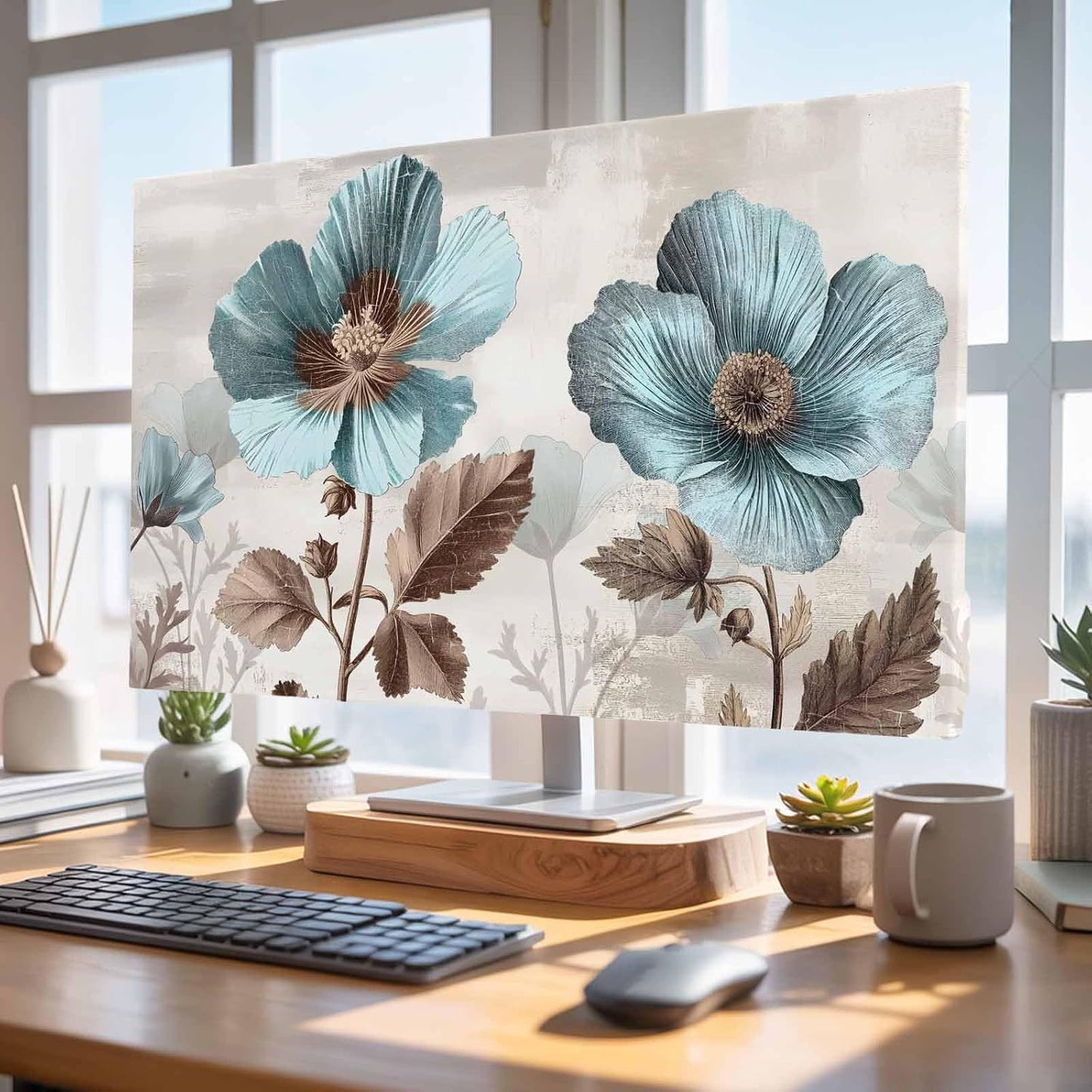 Yukro 75 Inch, 65"x37" Blue Broccoli Indoor TV Dust Cover, Farmhouse Rustic Floral Retro Victorian Style Elastic TV