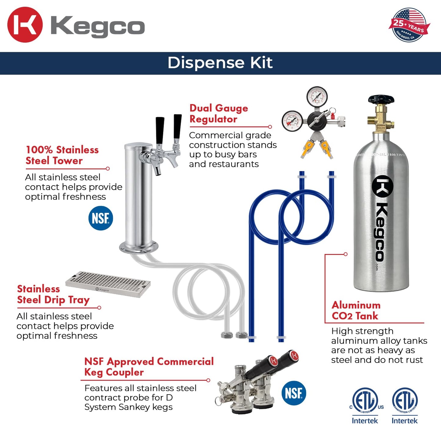 Kegco 24" Wide Dual Tap Stainless Steel Built-In Left Hinge Kegerator with Dispense Kit