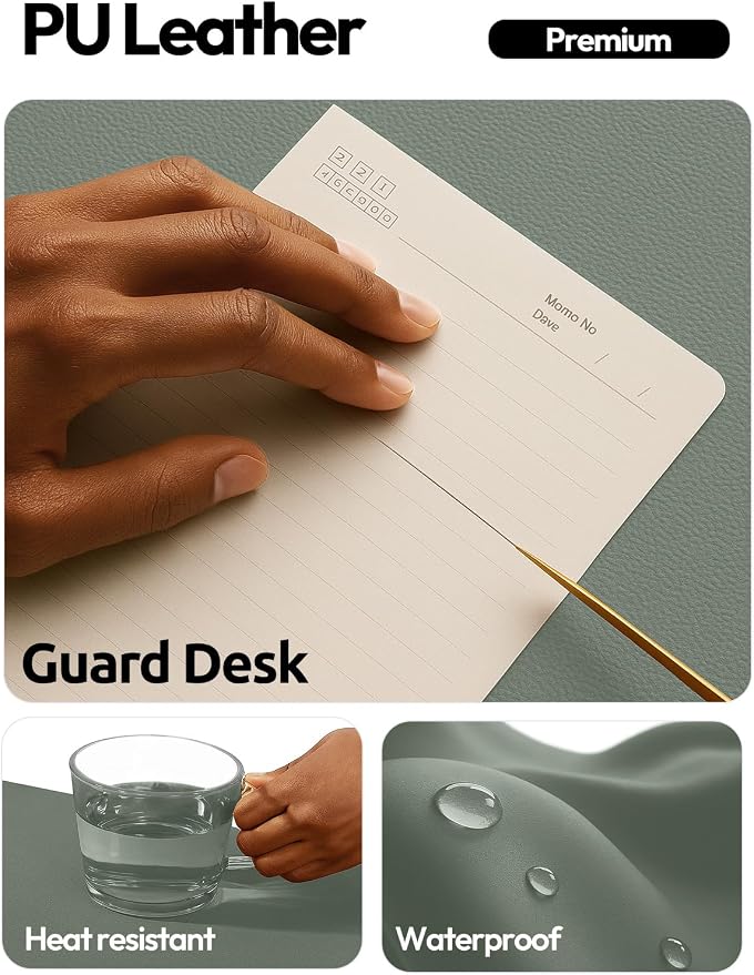 YSAGi Leather Desk Protector, Office Mat, Large Mouse Mat, Non-Slip PU Leather Blotter, Laptop Desk Mat, Waterproof Writing Pad for Office and Home(Dark Green, 40" x 24")