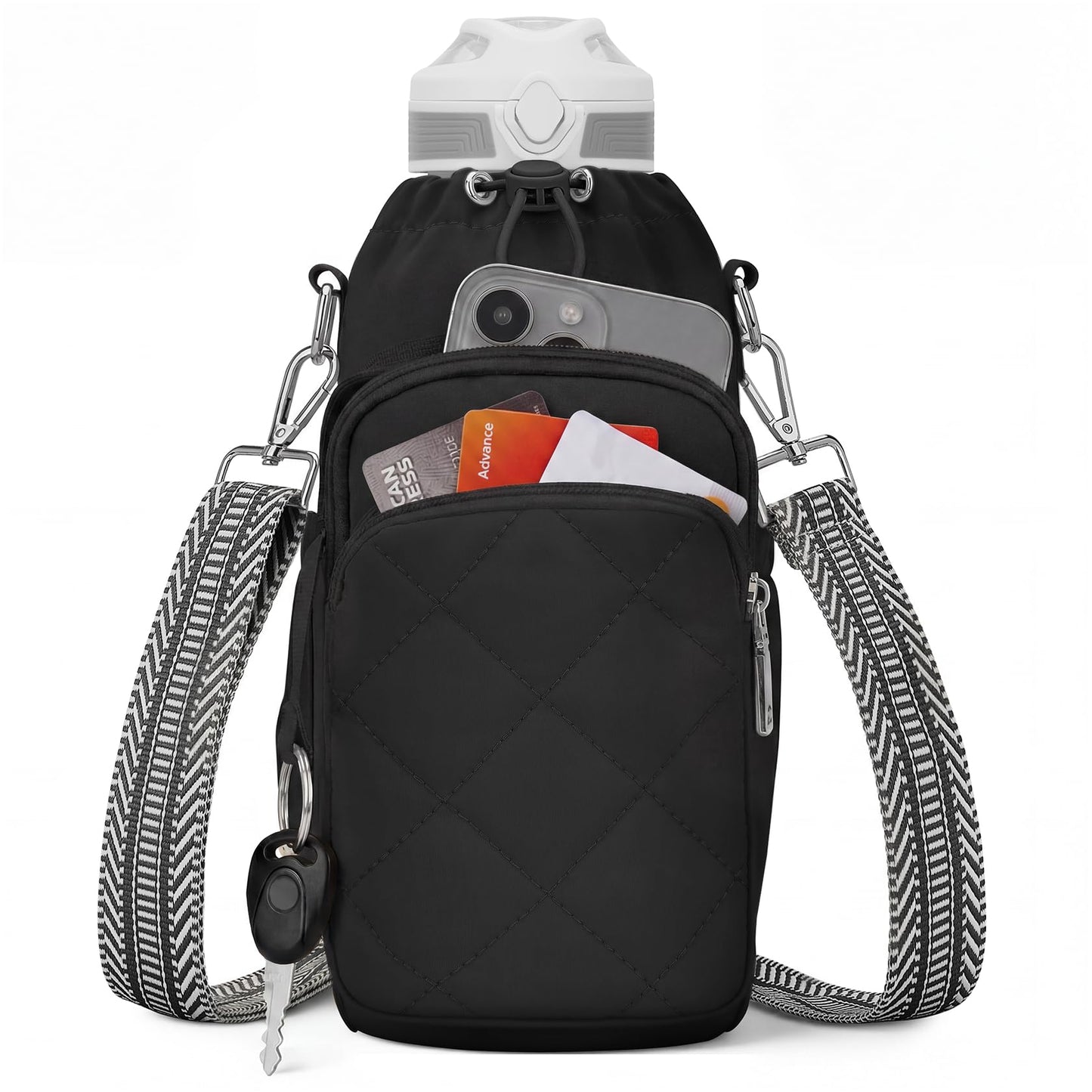 SYTRAH Water Bottle Bag Crossbody，Insulated Water Bottle Purse Crossbody Water Bottle Holder with Strap 40 oz, Sling Bag for Walking Hiking, Black