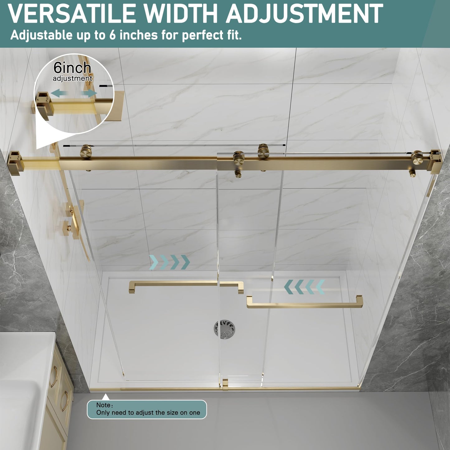 Dyvalis 49-54" W x 76" H Frameless Double Sliding Shower Door for Walk-in Shower,5/16" (8mm) SGCC Certified Clear Tempered Safety Glass,Easy-Clean Coating,Quiet Heavy-Duty Roller System, Brushed Gold