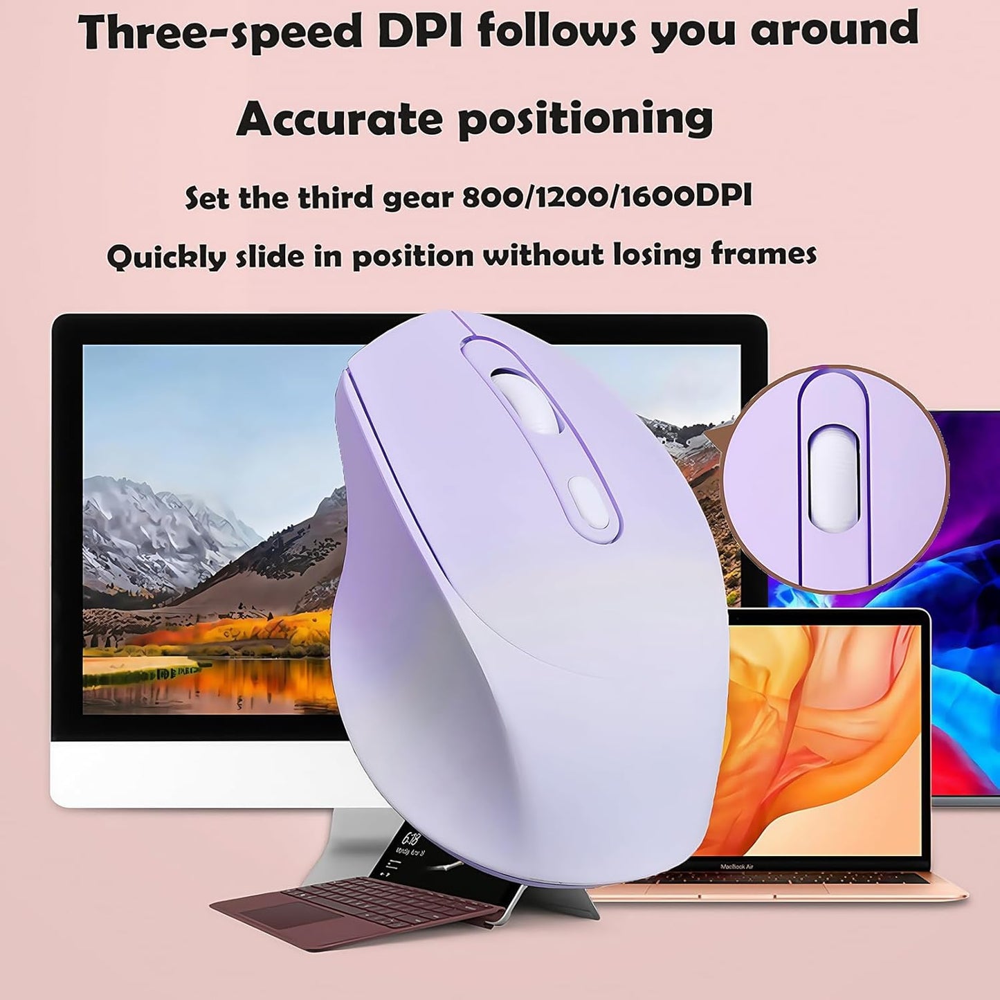 Yadojingcn 2.4G+BT 3 Wireless Gradient Color Rechargable Mouse Slim Silent Dual-Mode Portable Office Mouse with USB