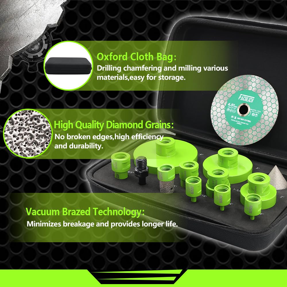 Tile Hole Saw Kit Diamond - FACHLICH 4" Diamond Core Drill Bits Set and 4.5" Diamond Cutting Grinding Blade for Porcelain Ceramic Tile Marble Granite etc