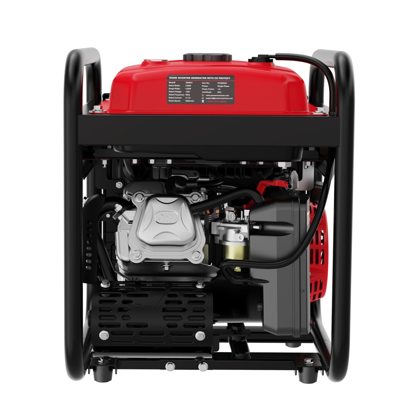 PowerSmart 4500W Portable Inverter Generator with CO Alarm, 223cc Gas Powered Engine, Quiet Run for RV Ready, Home Backup, Emergency, & Camping, EPA Compliant, Parallel Ready